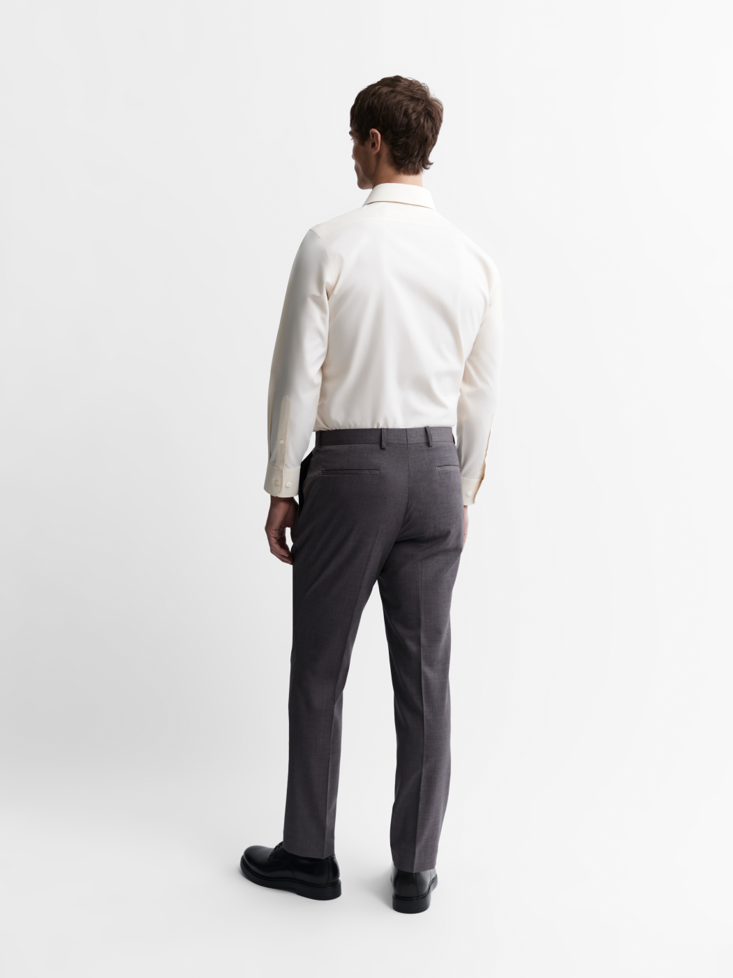 Image 4 of Non-Iron Ecru Plain Oxford Slim Fit Single Cuff Classic Collar Shirt