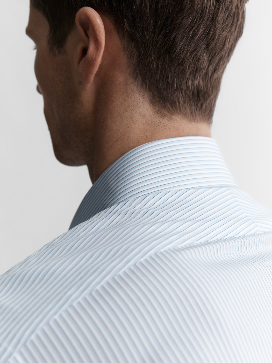 Image 5 of Easy To Iron Blue Edged Stripe Poplin Slim Fit Single Cuff Classic Collar Shirt