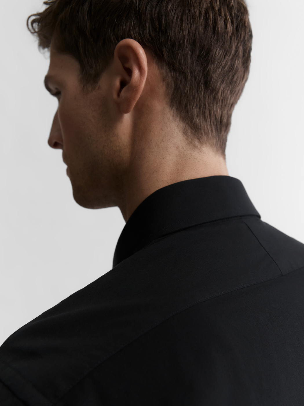 Image 3 of Easy To Iron Black Plain Poplin Stretch Slim Fit Single Cuff Cutaway Collar Shirt