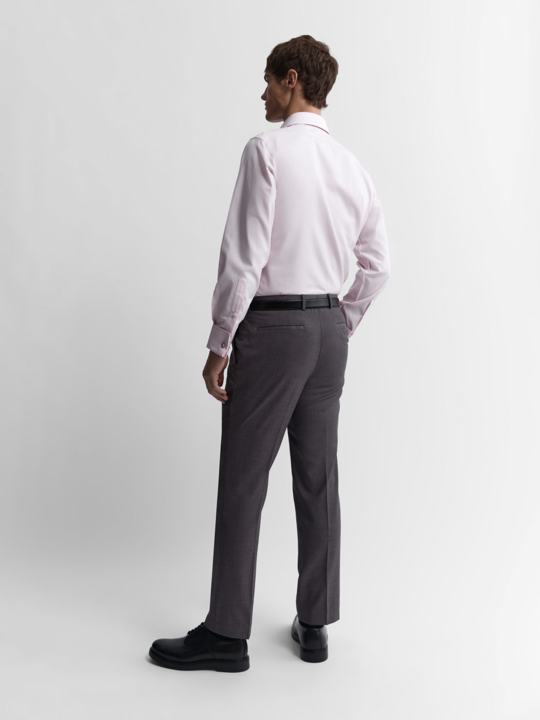 Image 4 of Non-Iron Pink Chevron Stripe Twill Slim Fit Double Cuff Classic Collar Shirt