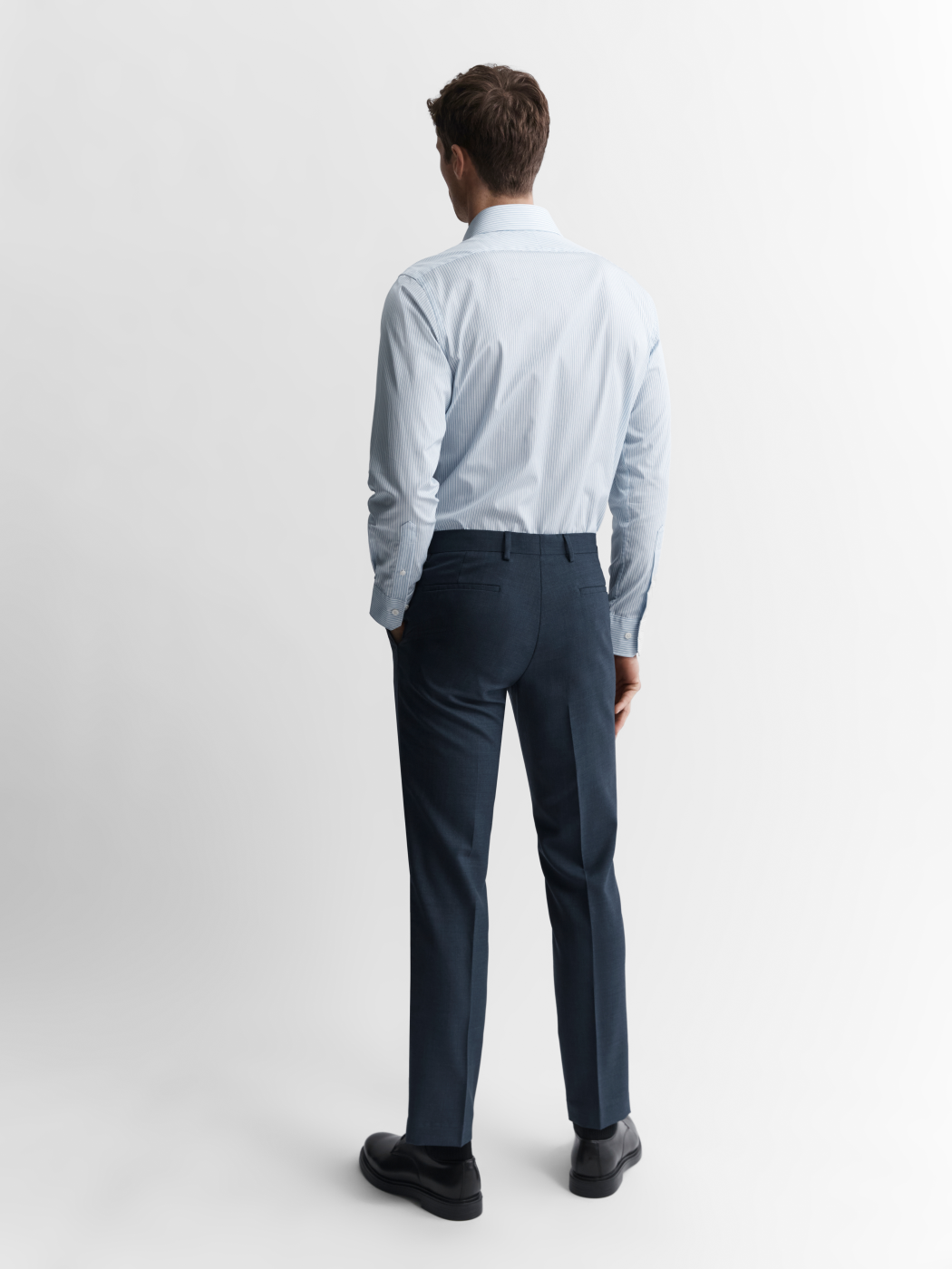 Image 3 of Easy To Iron Blue Edged Stripe Poplin Slim Fit Single Cuff Classic Collar Shirt