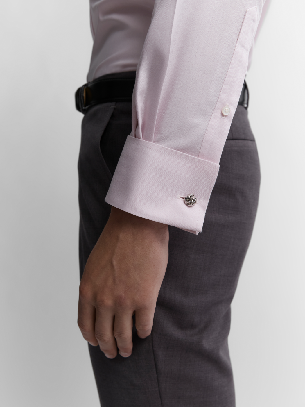 Image 5 of Non-Iron Pink Chevron Stripe Twill Slim Fit Double Cuff Classic Collar Shirt