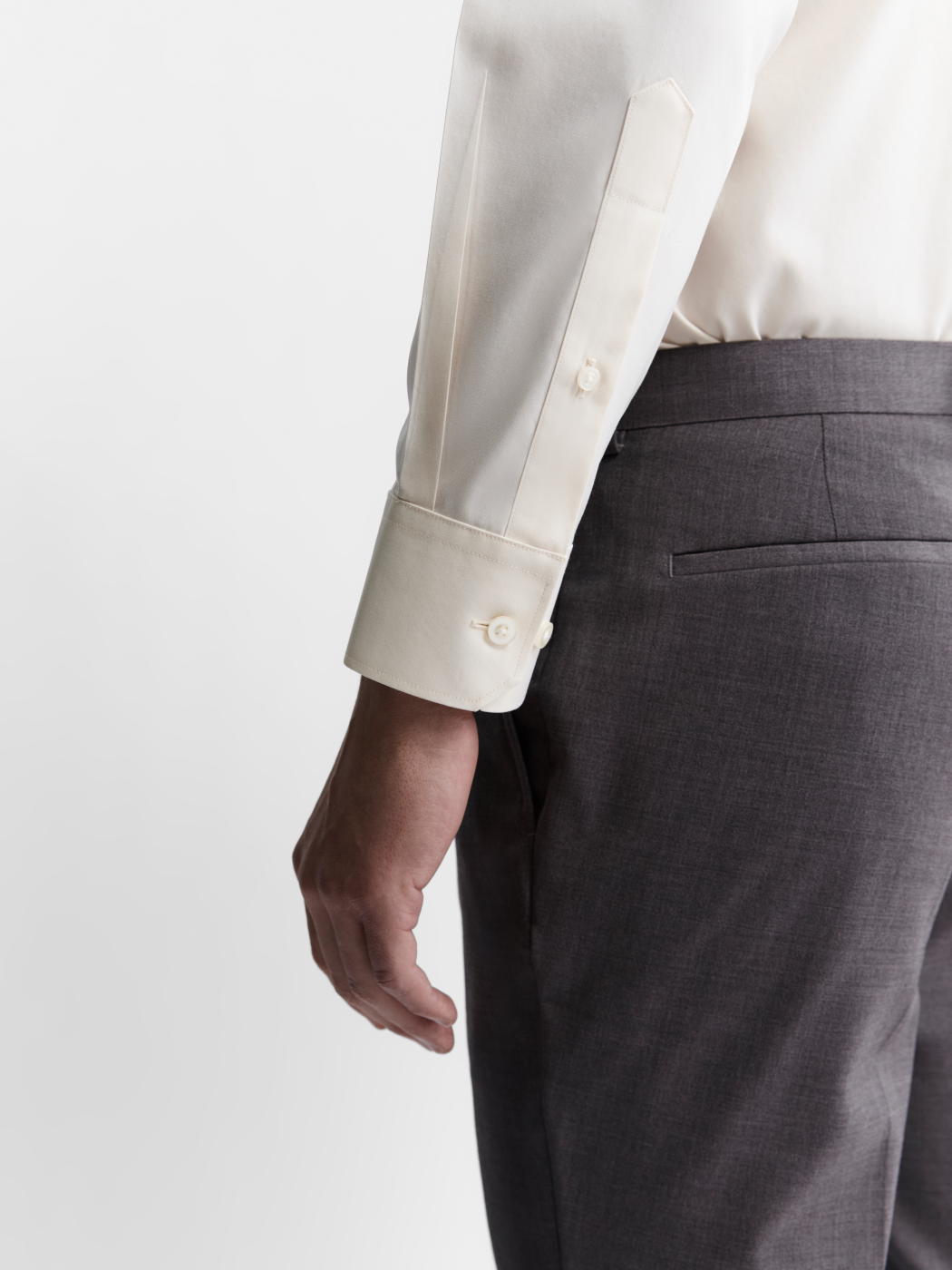 Image 5 of Non-Iron Ecru Plain Oxford Slim Fit Single Cuff Classic Collar Shirt