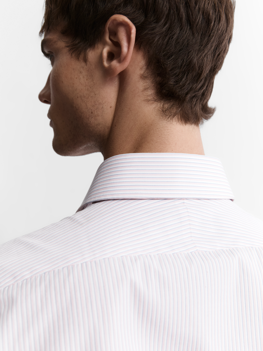 Image 3 of Easy To Iron Pink Edged Stripe Poplin Slim Fit Single Cuff Classic Collar Shirt