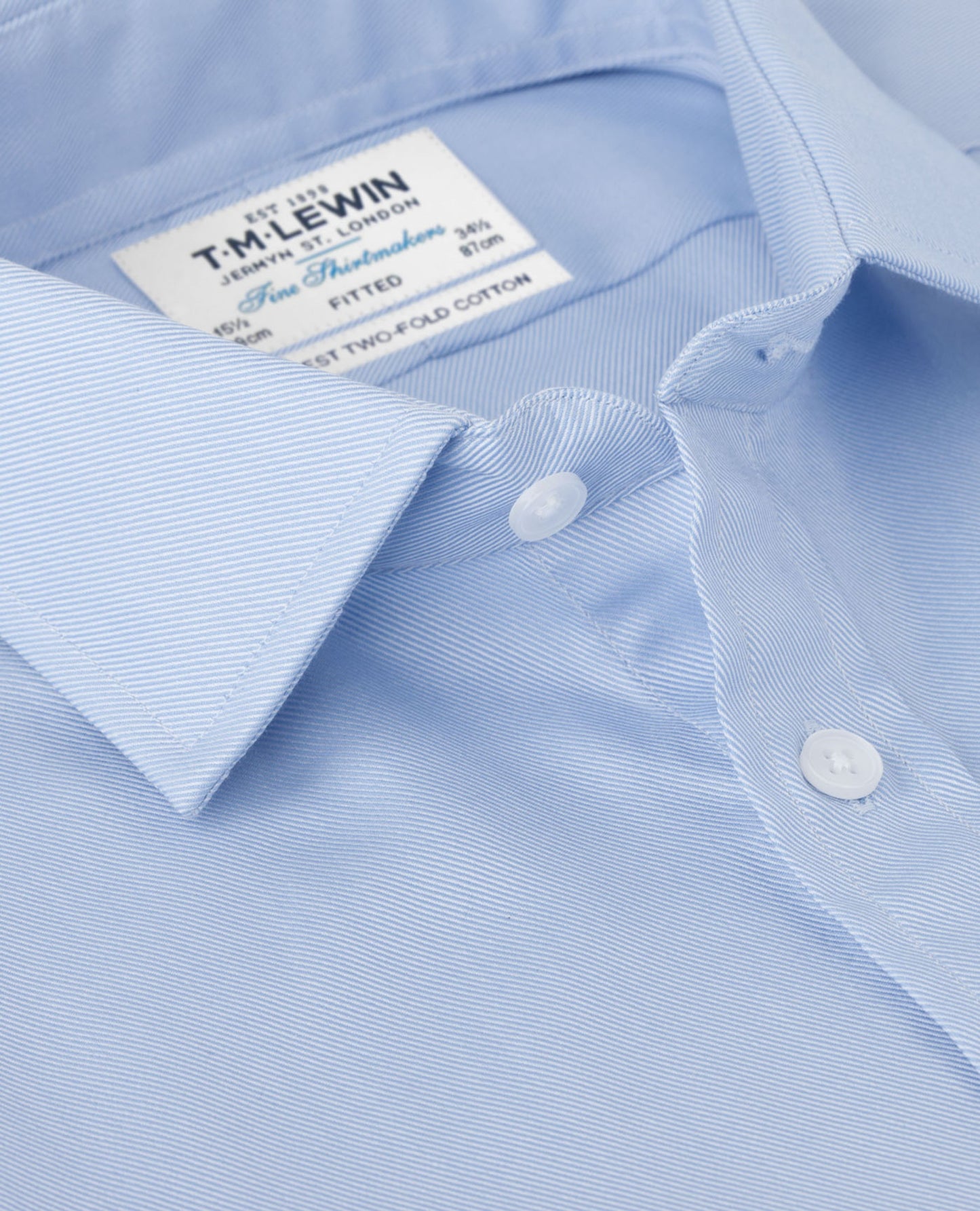 Image 3 of Blue Luxury Twill Fitted Single Cuff Classic Collar Shirt