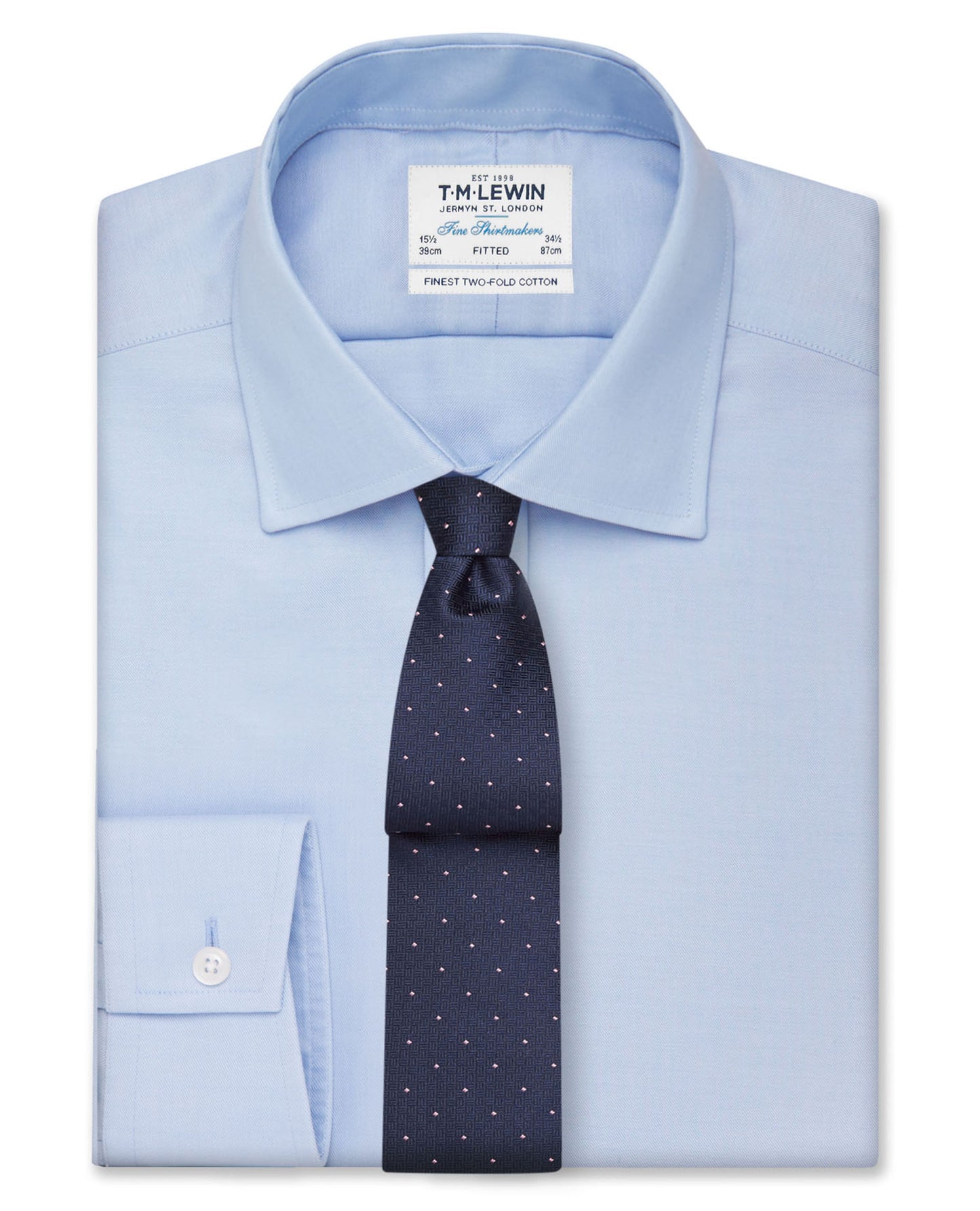 Image 2 of Blue Luxury Twill Fitted Single Cuff Classic Collar Shirt