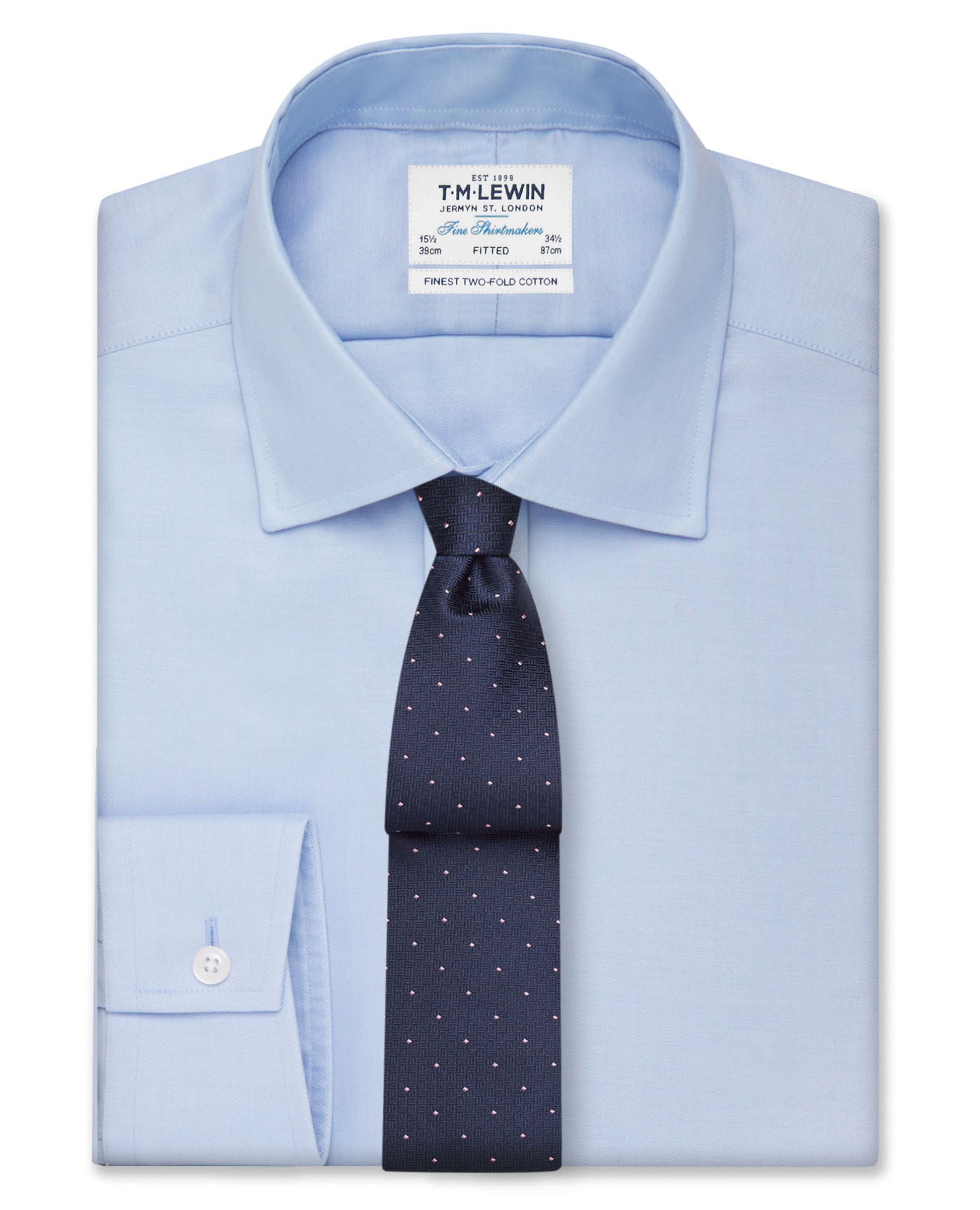 Image 2 of Blue Luxury Twill Fitted Single Cuff Classic Collar Shirt