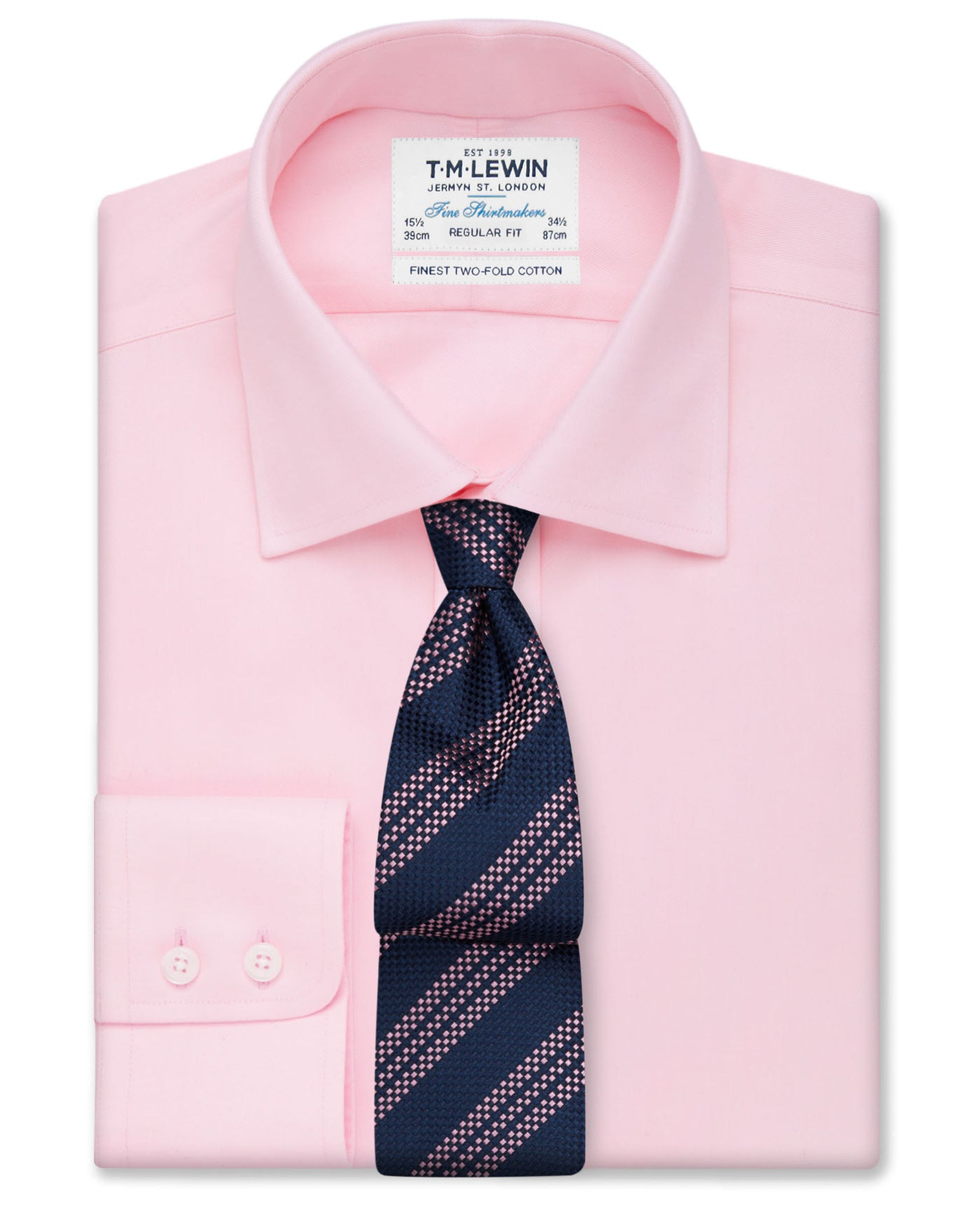 Image 1 of Non-Iron Pink Plain Twill Regular Fit Single Cuff Classic Collar Shirt