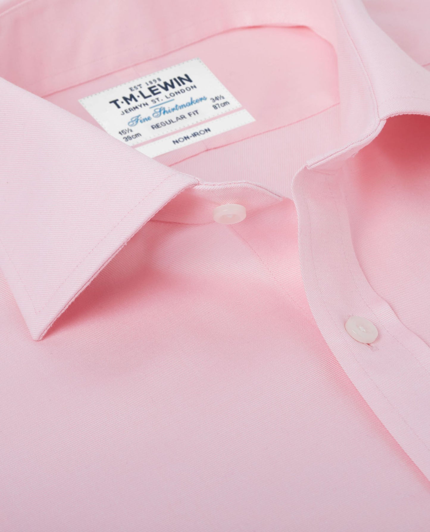 Image 2 of Non-Iron Pink Plain Twill Regular Fit Single Cuff Classic Collar Shirt