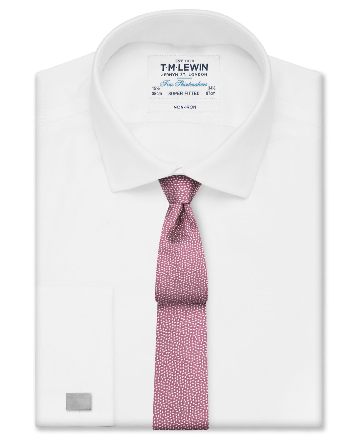 Image 2 of Non-Iron White Oxford Super Fitted Double Cuff Classic Collar Shirt