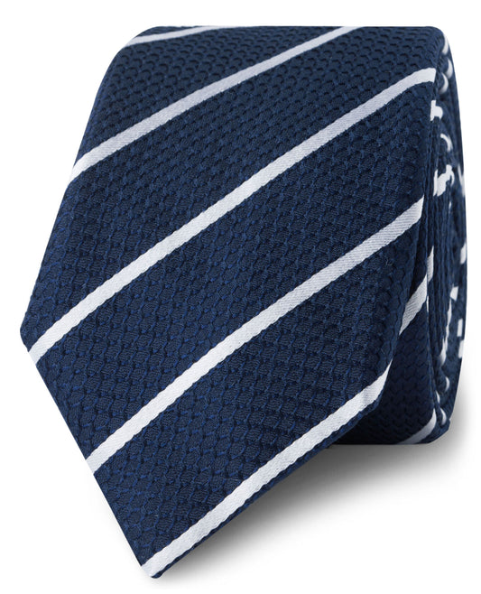 Image 1 of Navy Stripe Slim Silk Tie