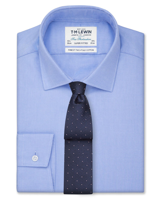 Image 2 of Easy To Iron Blue Plain Twill Super Fitted Single Cuff Classic Collar Shirt