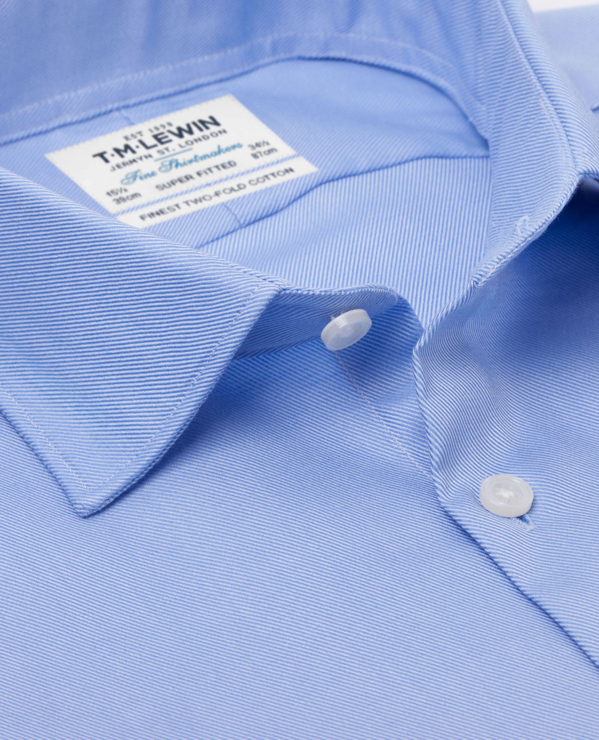 Image 3 of Easy To Iron Blue Plain Twill Super Fitted Single Cuff Classic Collar Shirt