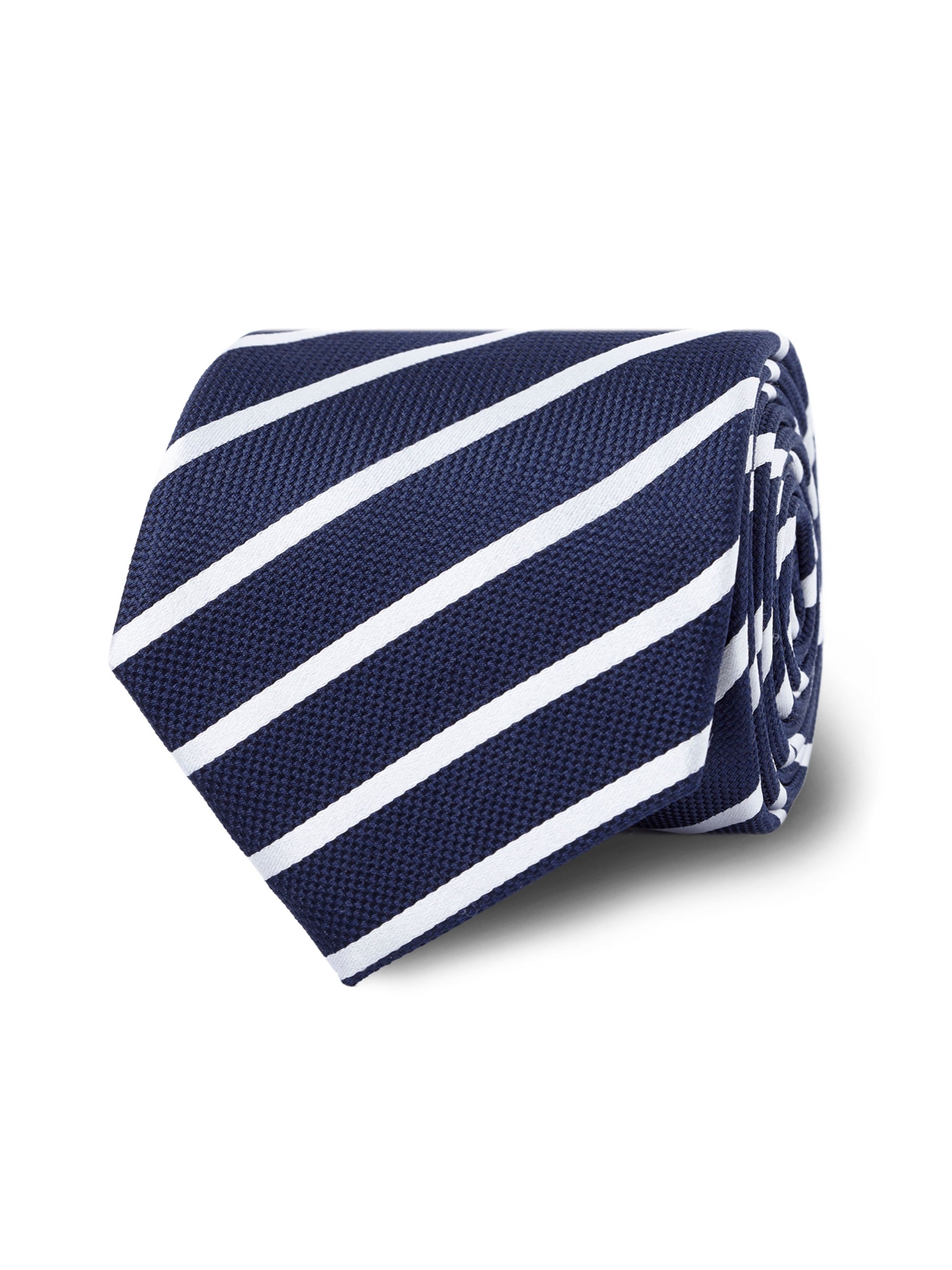 Image 1 of Navy White Stripe Textured Satin Silk Tie