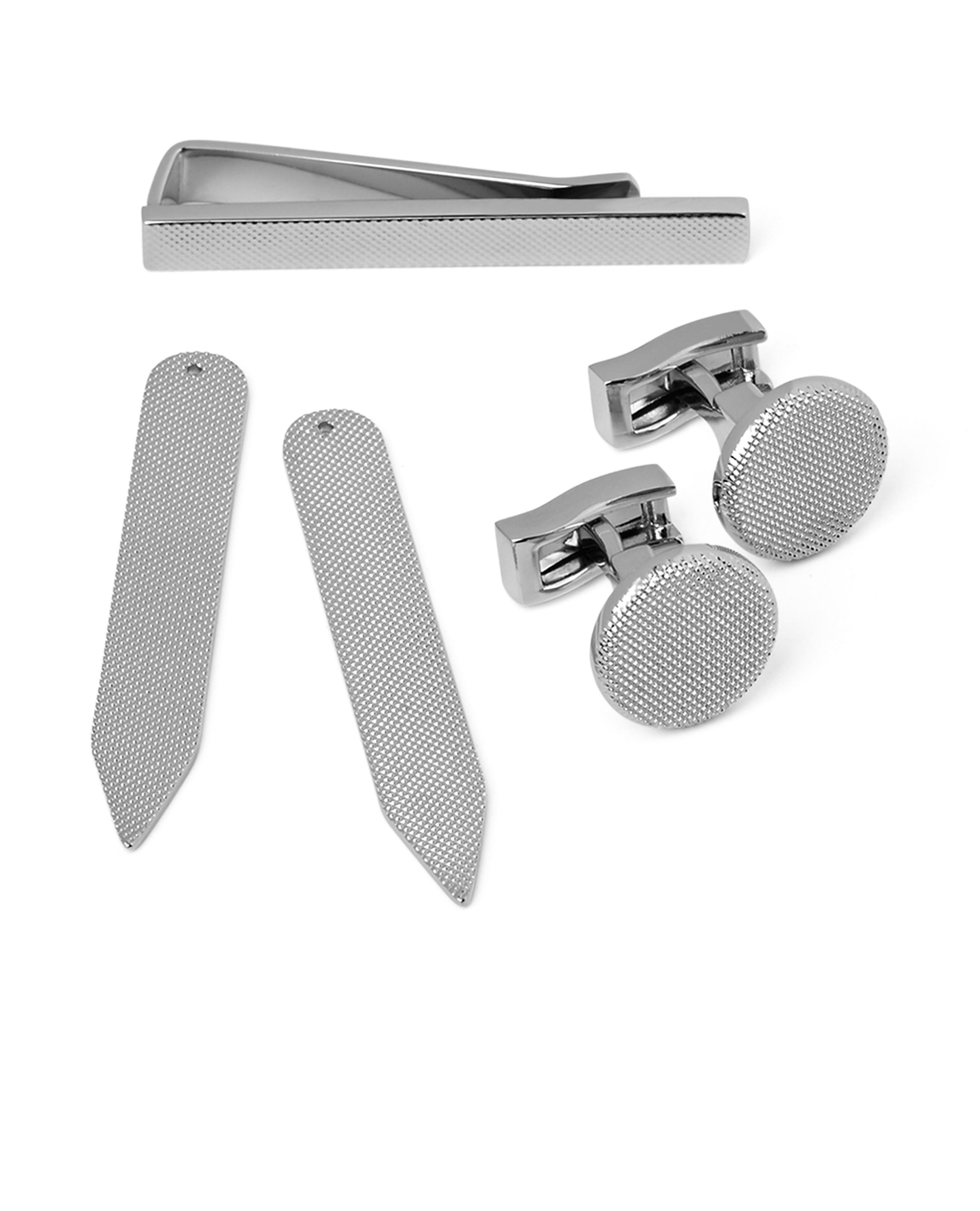 Image 2 of Silver Knurled Shirt Accessory Gift Set