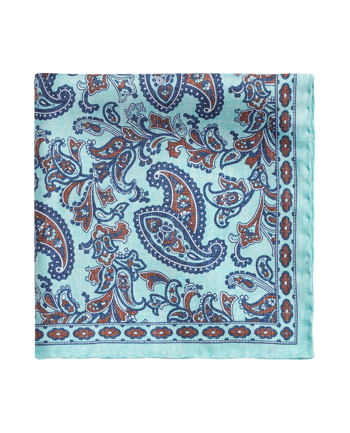 Image 1 of Teal Paisley Textured Silk Pocket Square