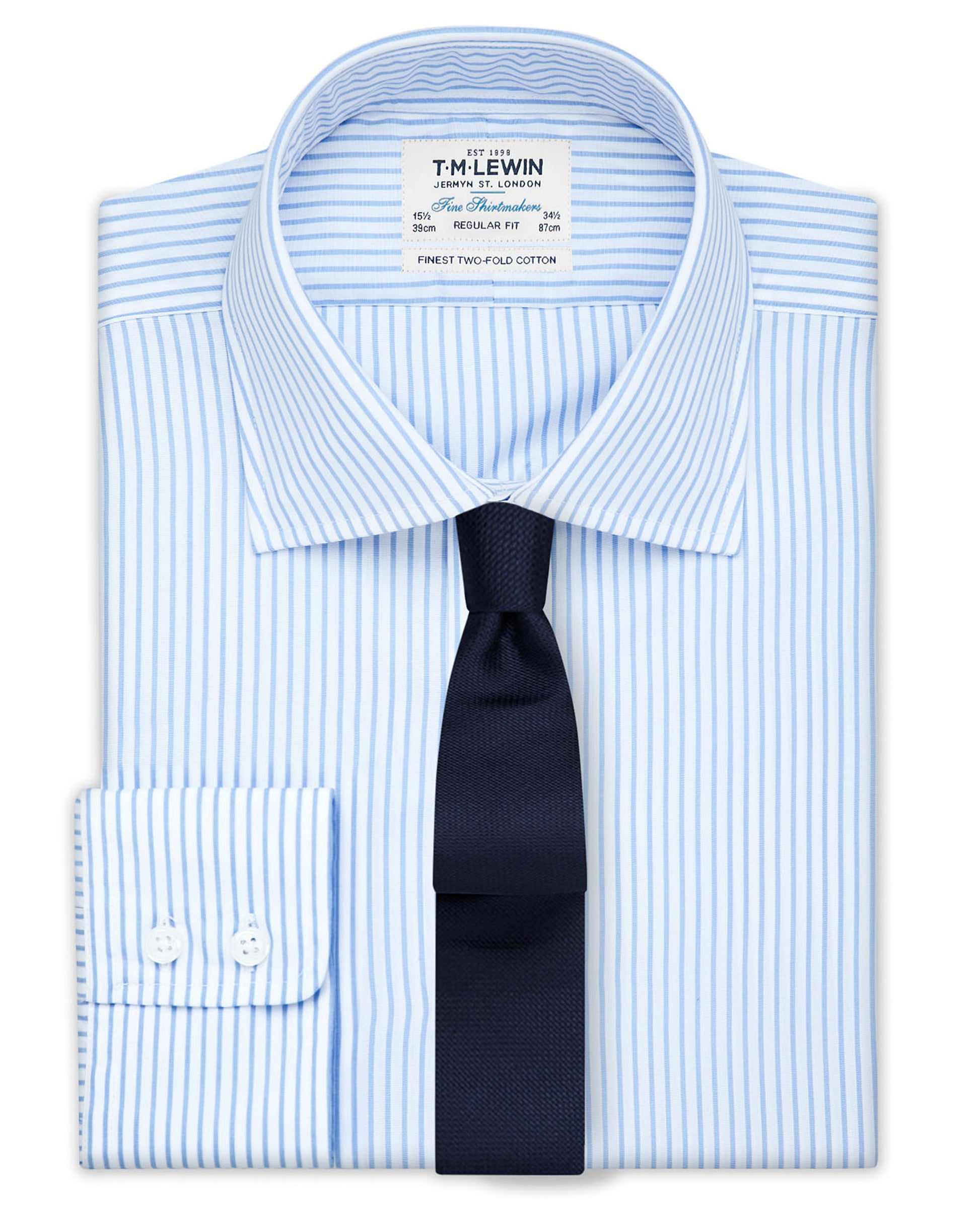 Image 1 of Light Blue Stripe Poplin Regular Fit Single Cuff Classic Collar Shirt
