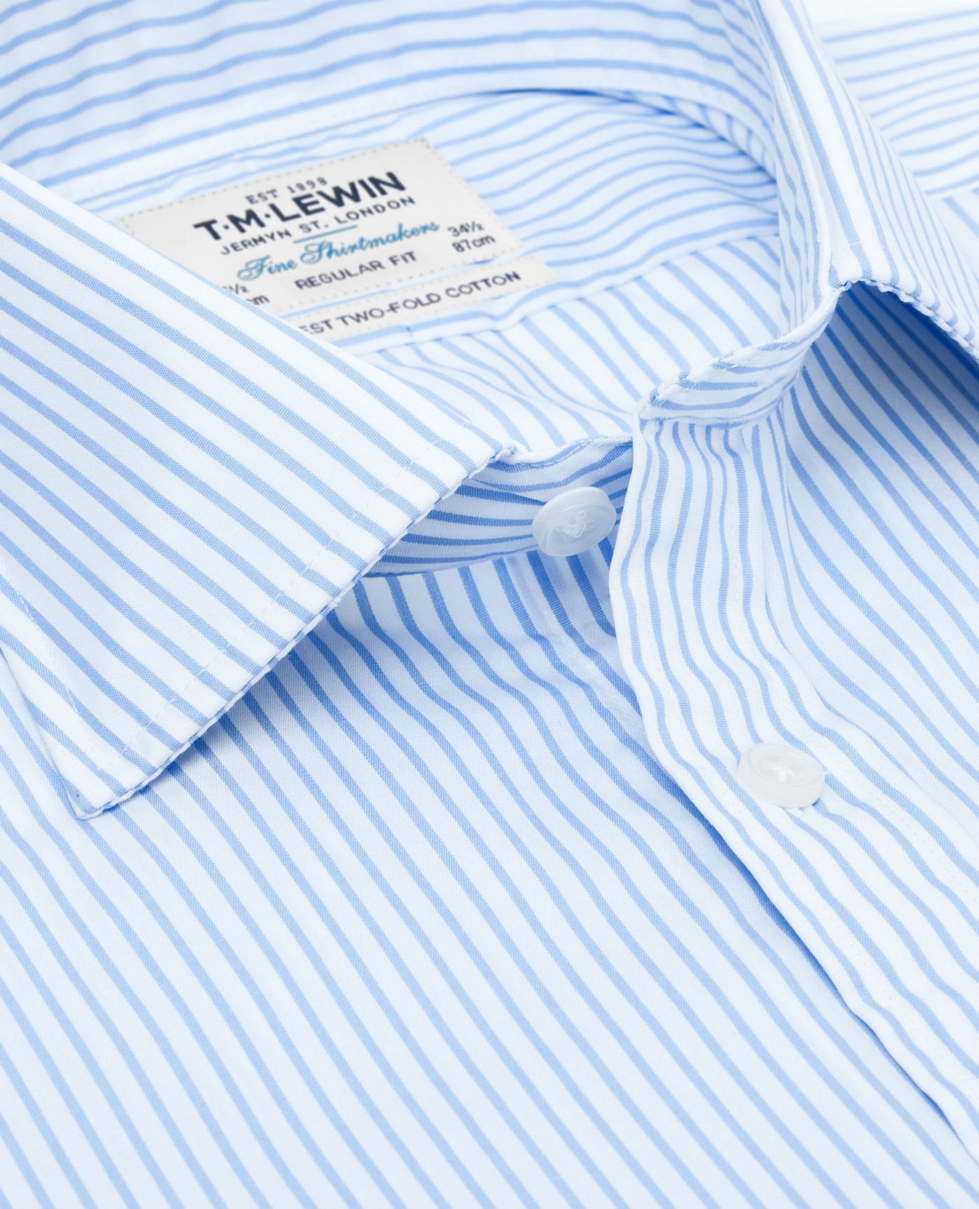Image 3 of Light Blue Stripe Poplin Regular Fit Single Cuff Classic Collar Shirt