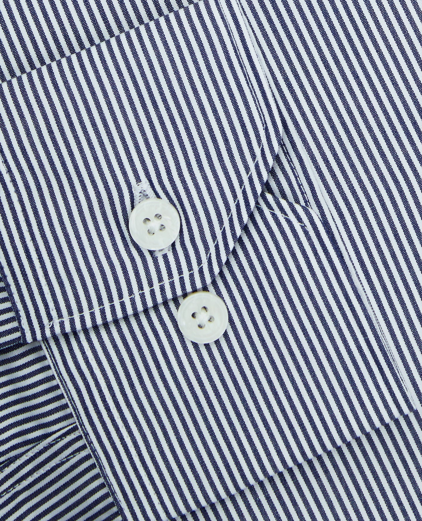 Image 2 of Navy Blue Bengal Stripe Poplin Fitted Single Cuff Classic Collar Shirt