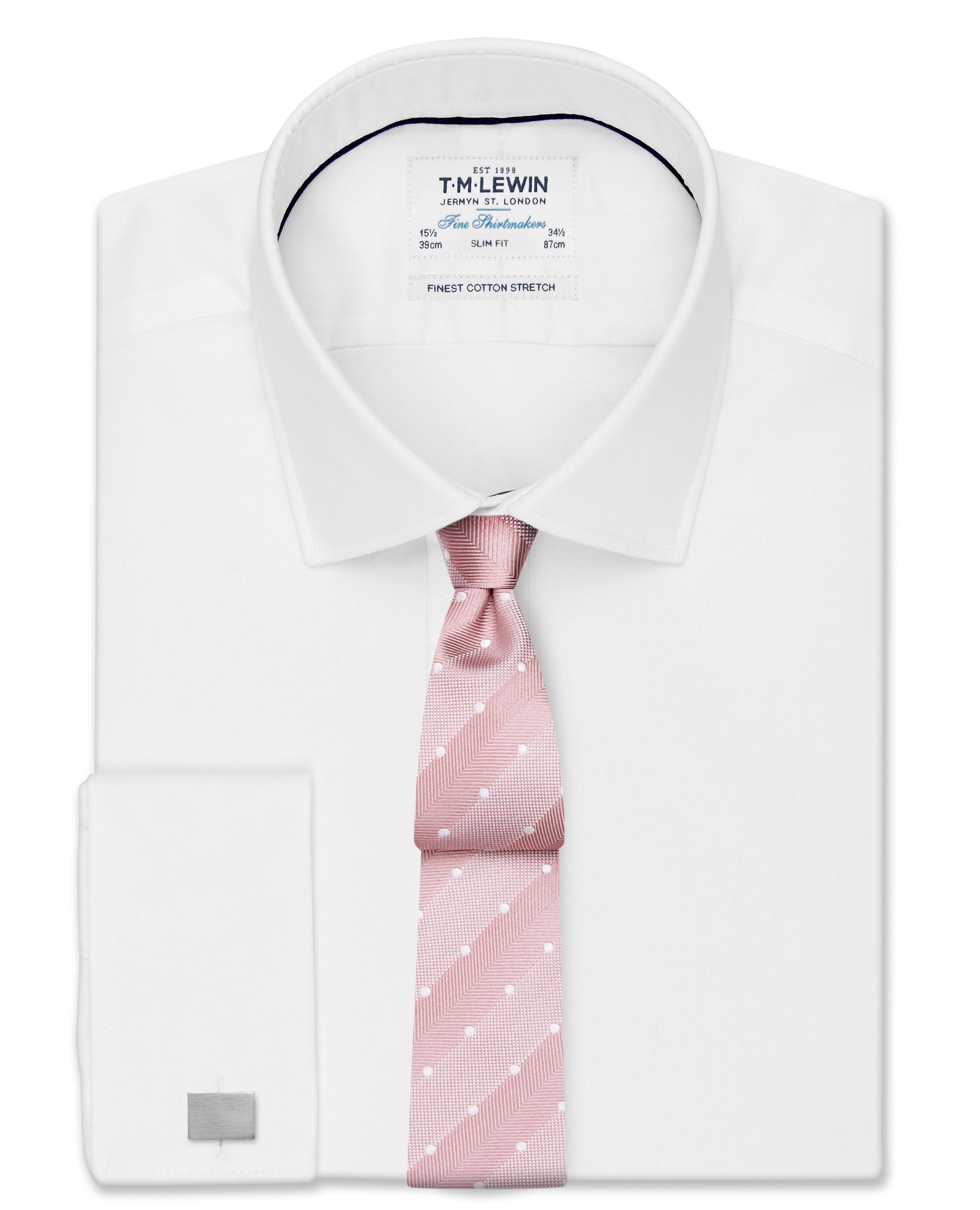Image 2 of White Stretch Twill Super Fitted Double Cuff Classic Collar Shirt