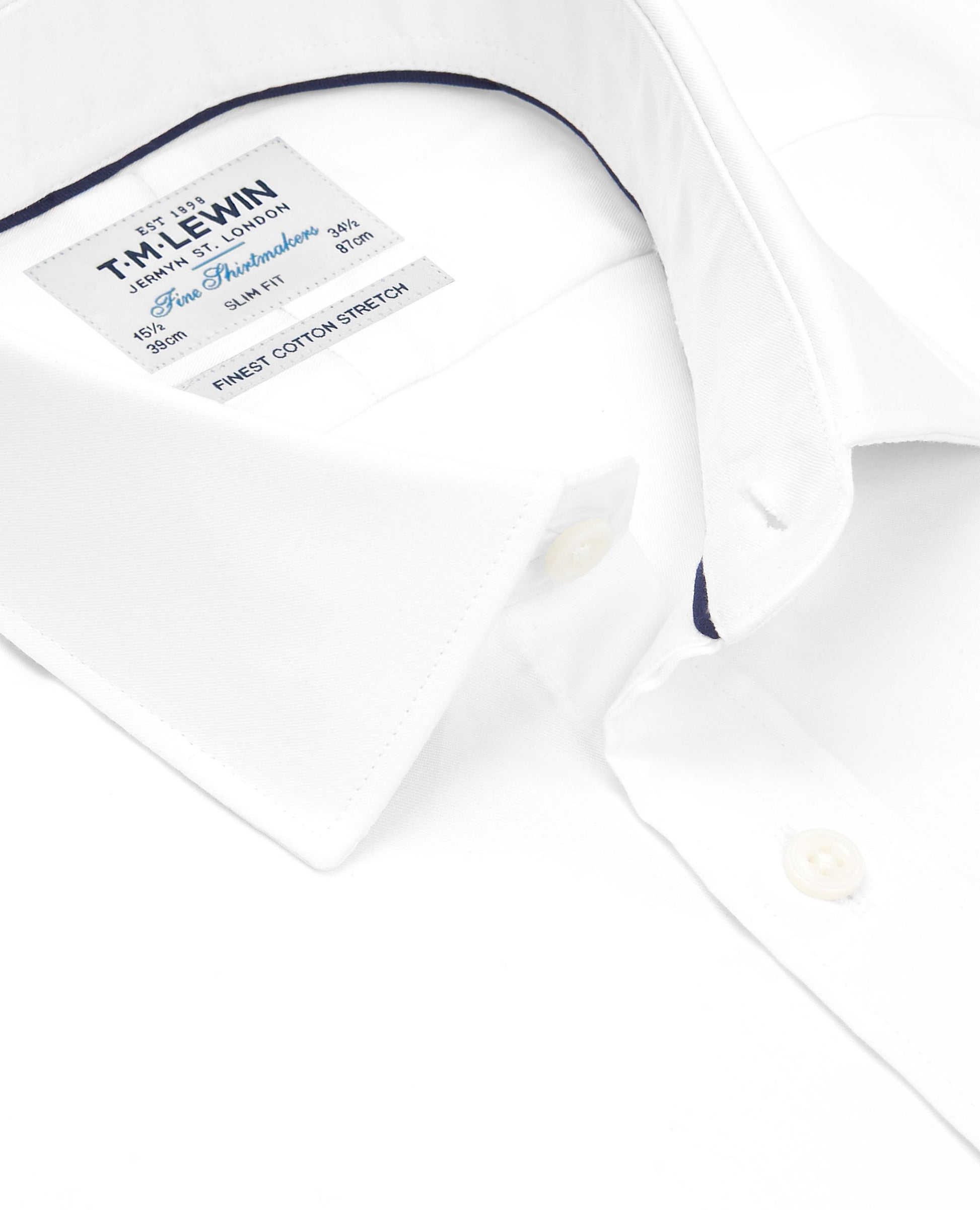 Image 4 of White Stretch Twill Super Fitted Double Cuff Classic Collar Shirt