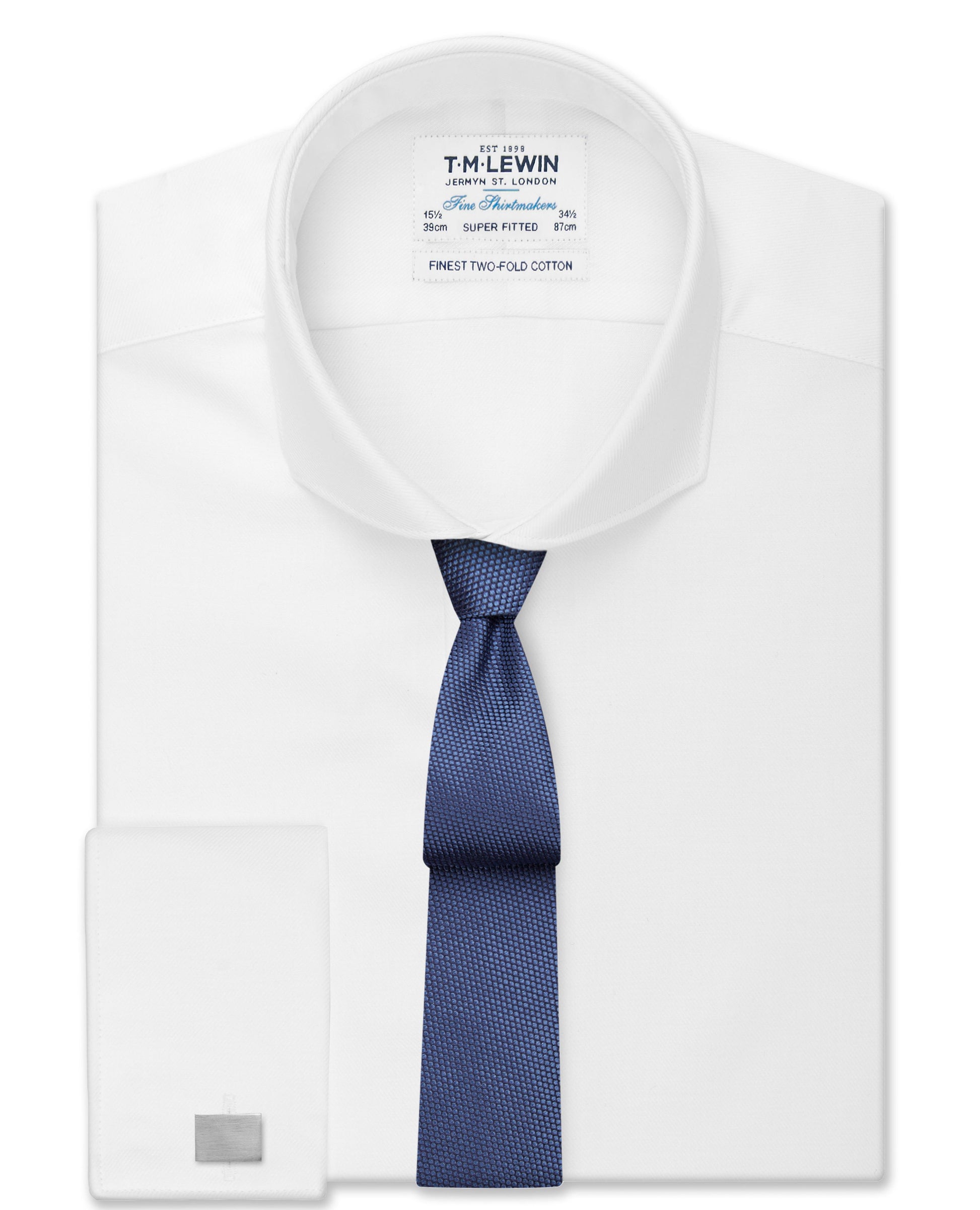 Image 2 of White Twill Super Fitted Double Cuff Cutaway Collar Shirt