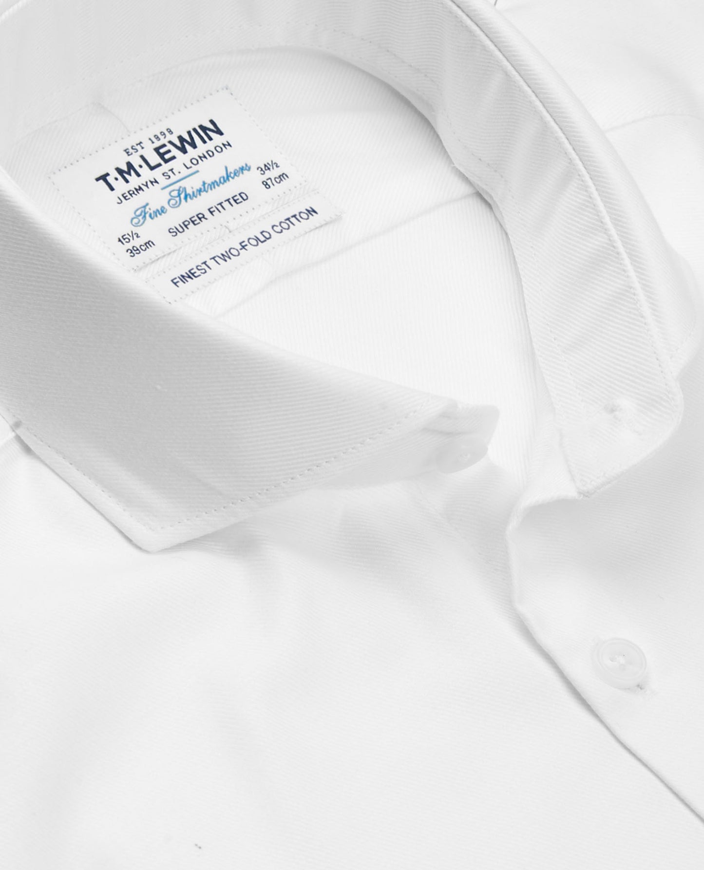 Image 4 of White Twill Super Fitted Double Cuff Cutaway Collar Shirt