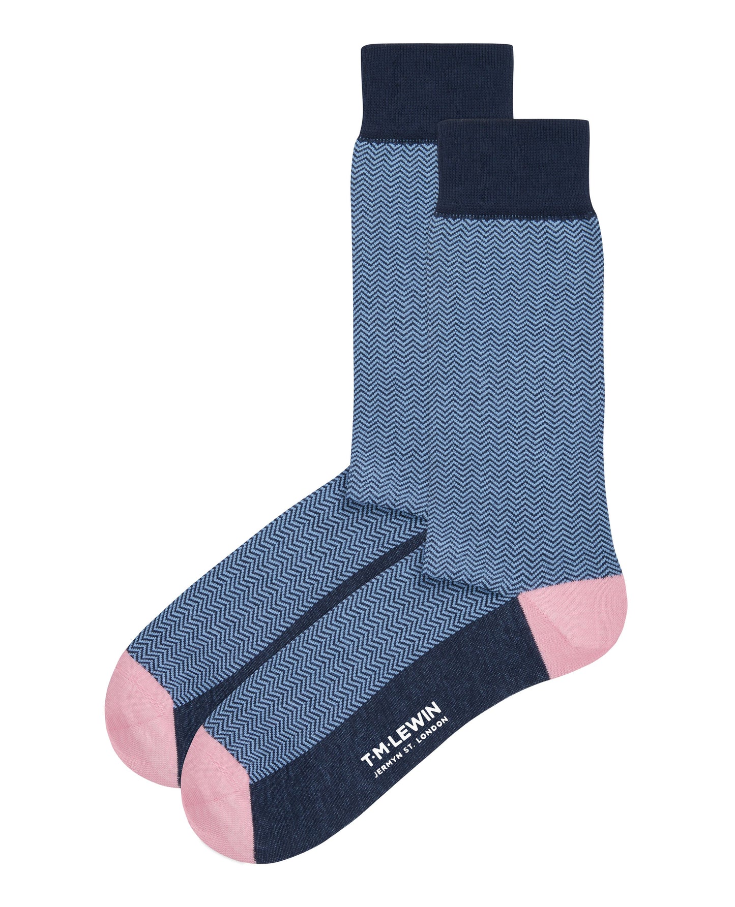 Image 1 of Blue and Pink Herringbone Textured Socks