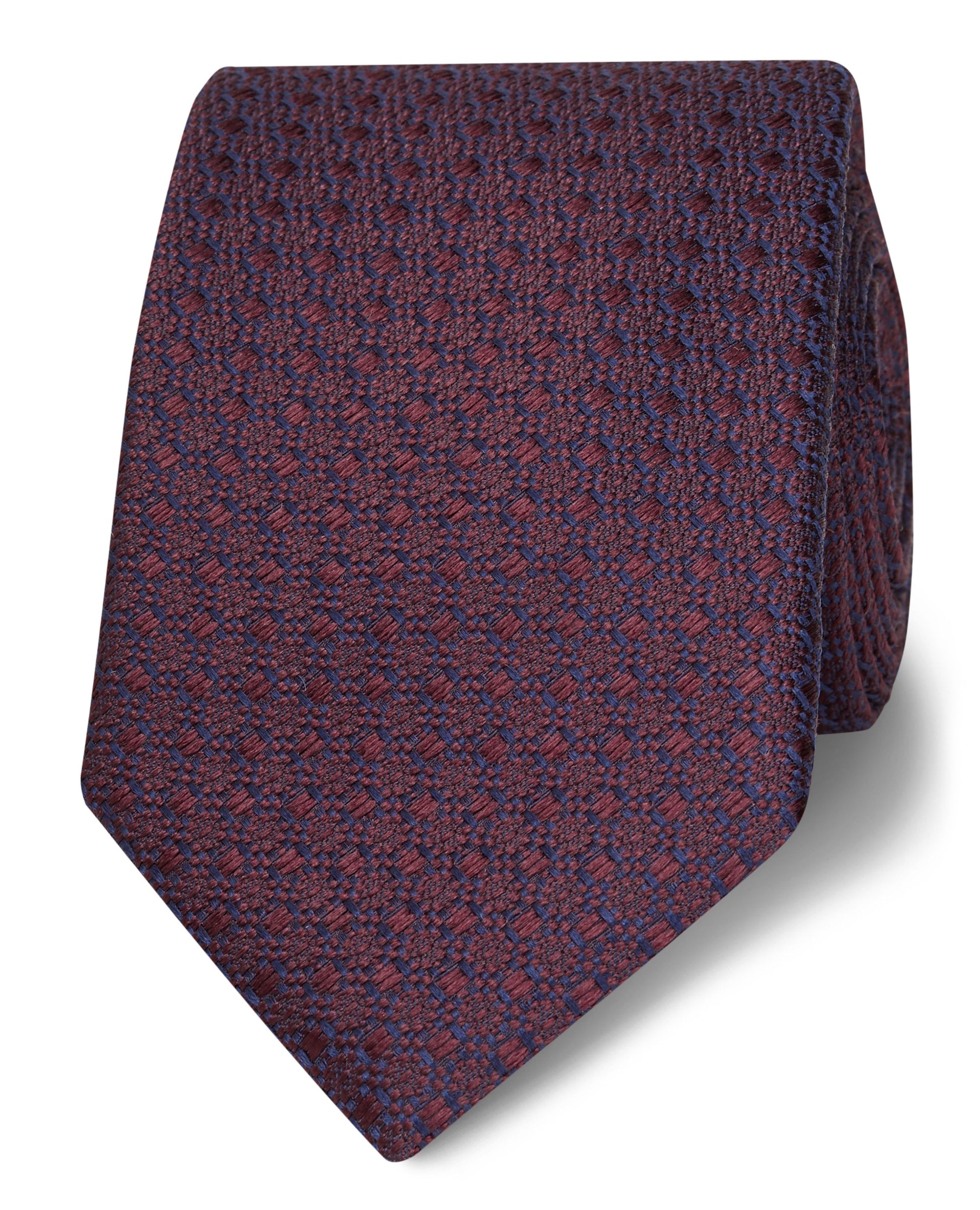 Image 1 of Burgundy Geometric Jacquard Silk Slim Tie
