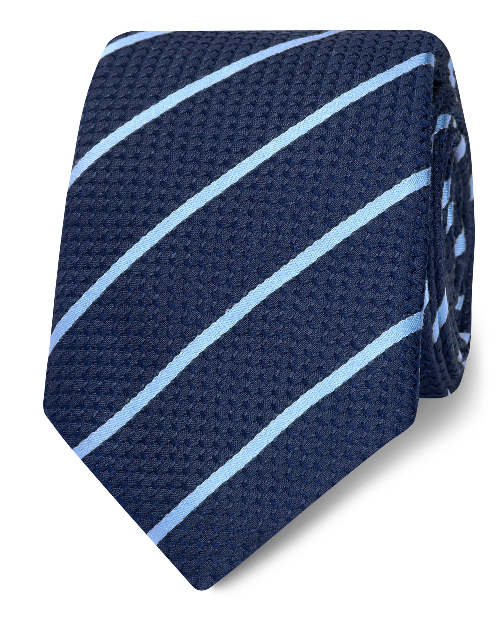 Image 1 of Navy and Blue Stripe Silk Slim Tie