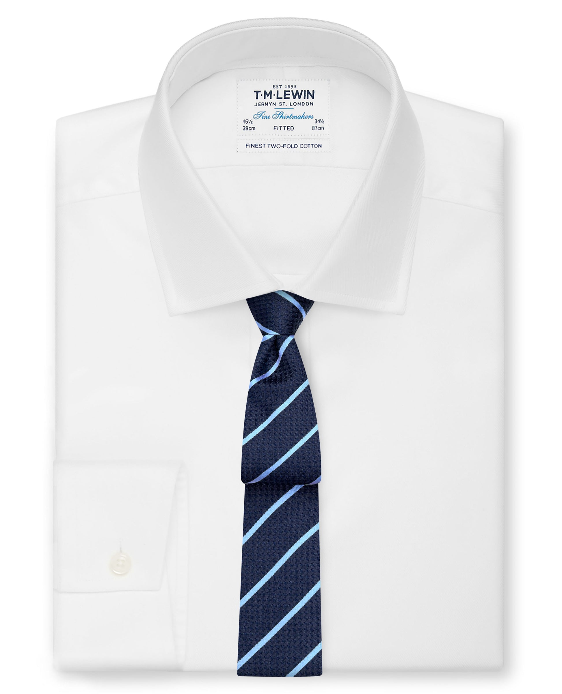 Image 2 of Navy and Blue Stripe Silk Slim Tie