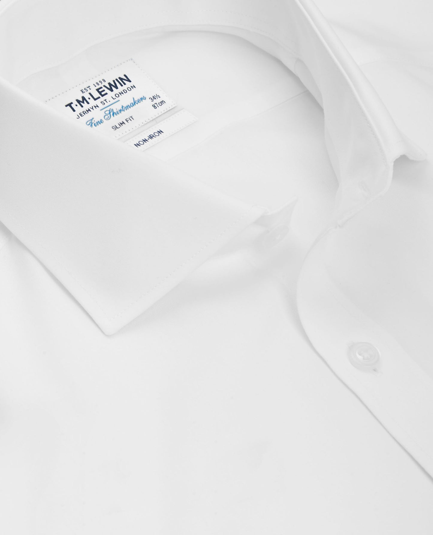 Image 3 of Non-Iron White Plain Poplin Slim Fit Double Cuff Cutaway Collar Shirt