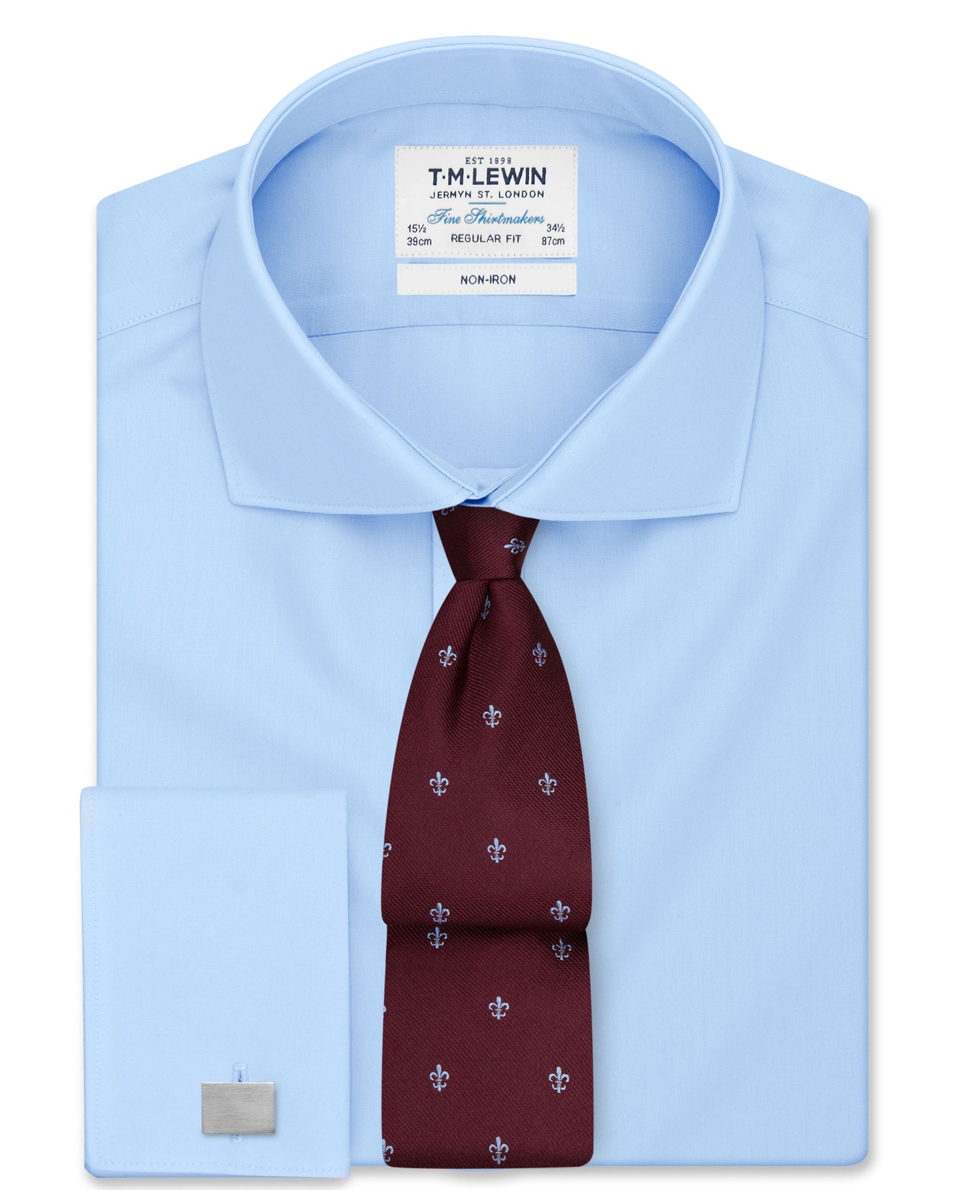 Image 2 of Non-Iron Blue Poplin Regular Fit Double Cuff Cutaway Collar Shirt