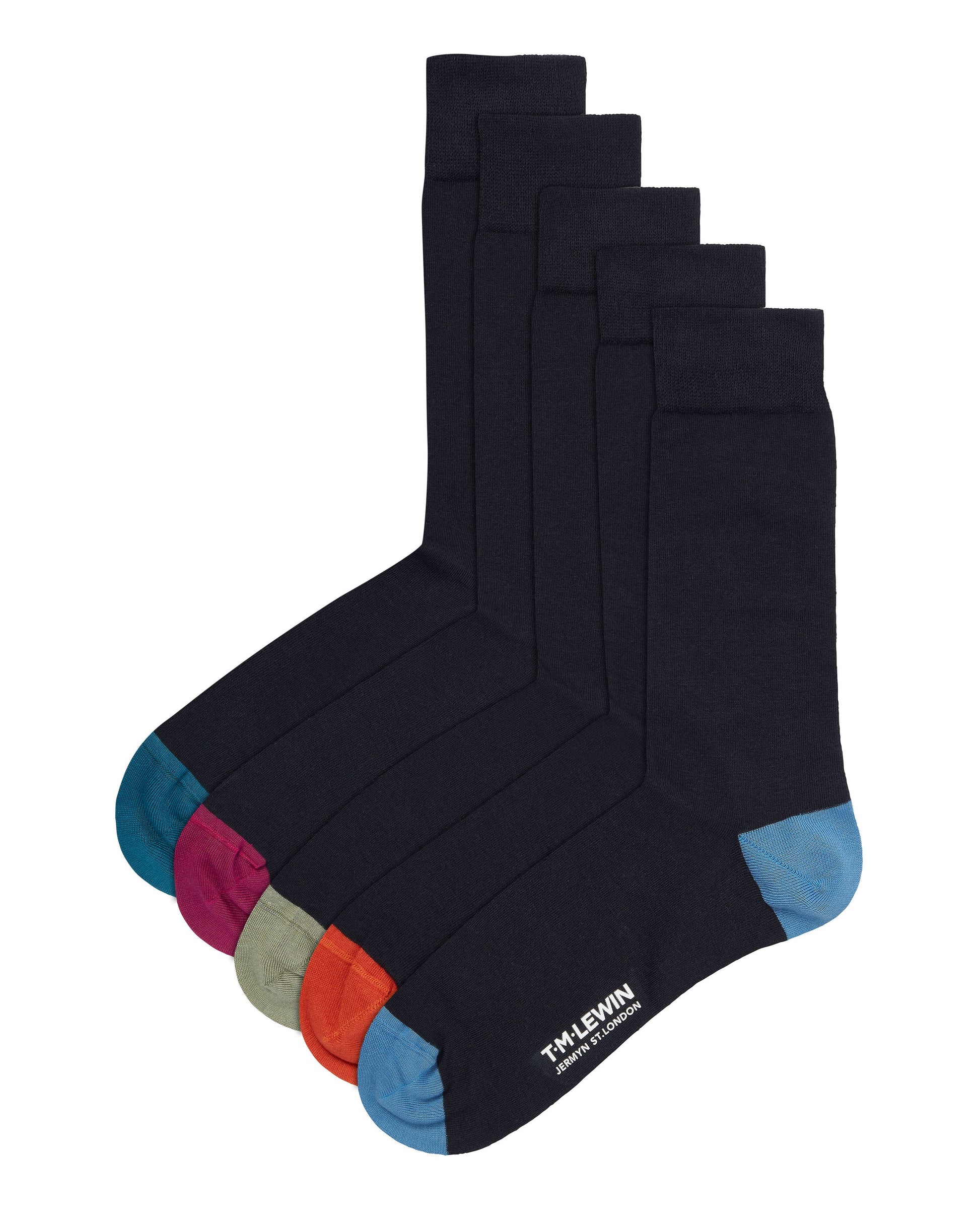 Image 1 of Navy Contrast Heel and Toe 5 Pack Sock Set