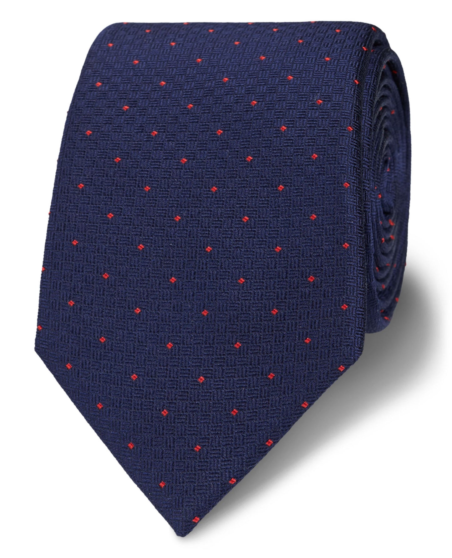 Image 1 of Slim Navy and Red Textured Pin Spot Tie