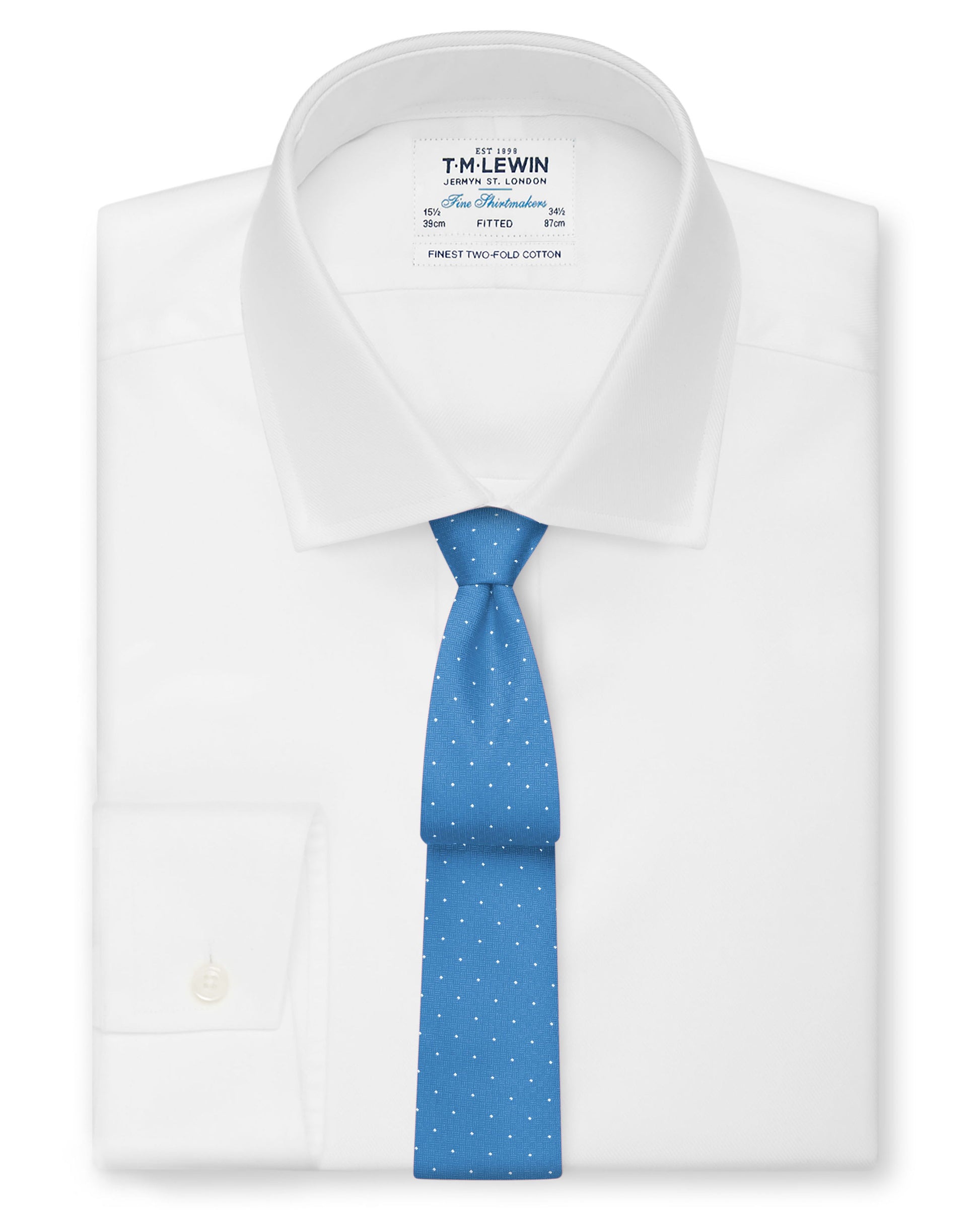 Image 2 of Textured Slim Blue Pin Spot Silk Tie