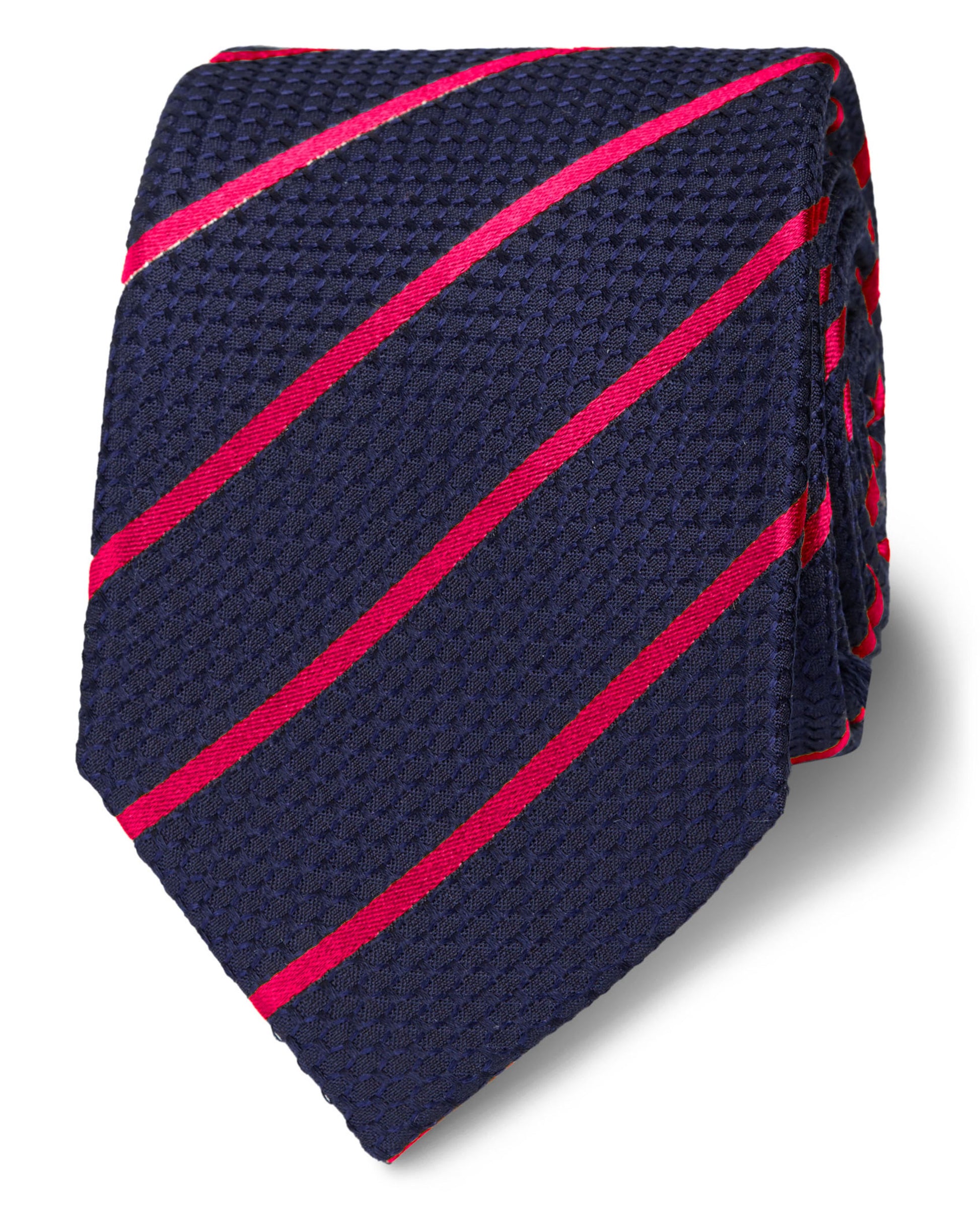 Image 1 of Slim Navy and Red Stripe Silk Tie