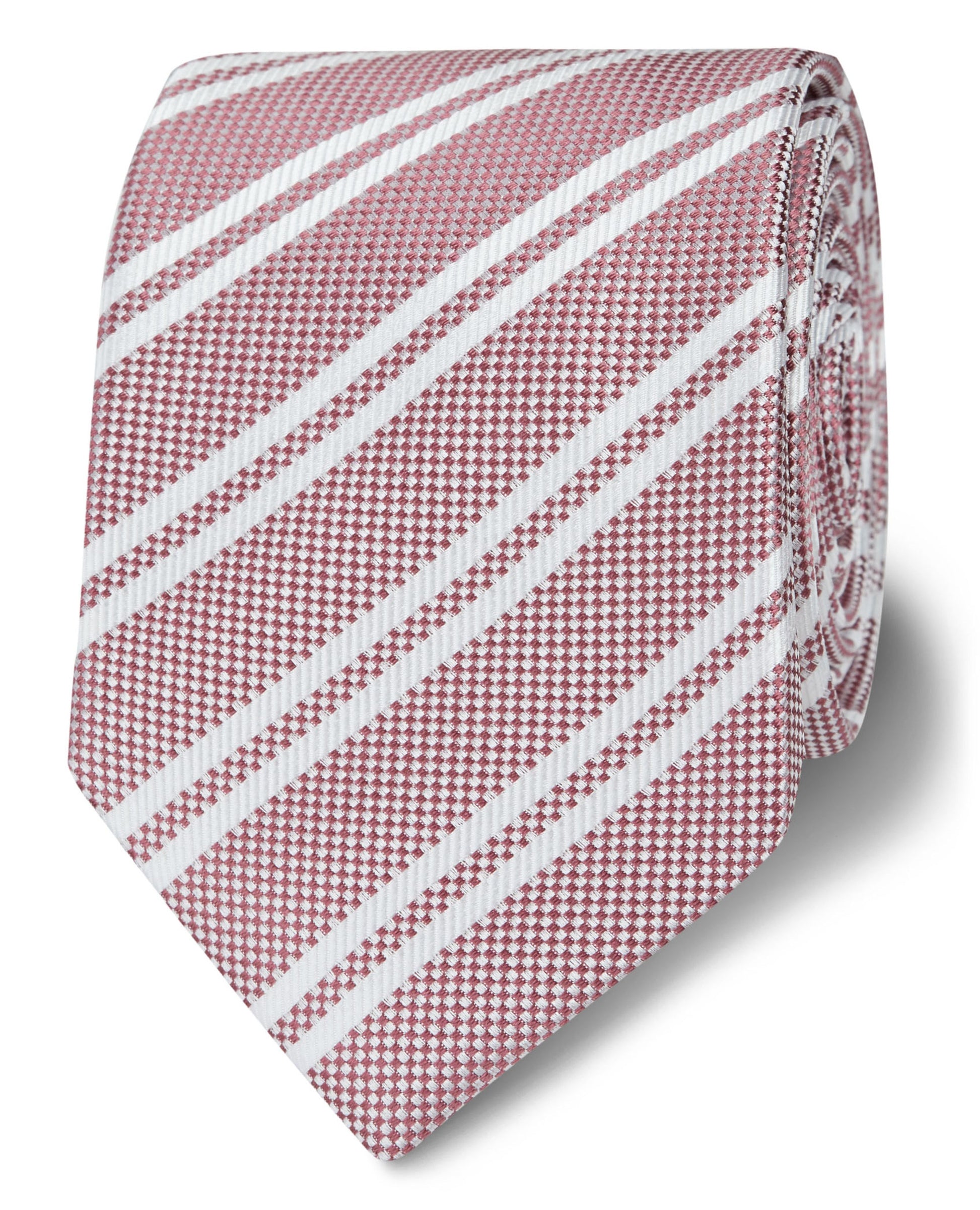 Image 1 of Slim Pink Double Stripe Silk Tie