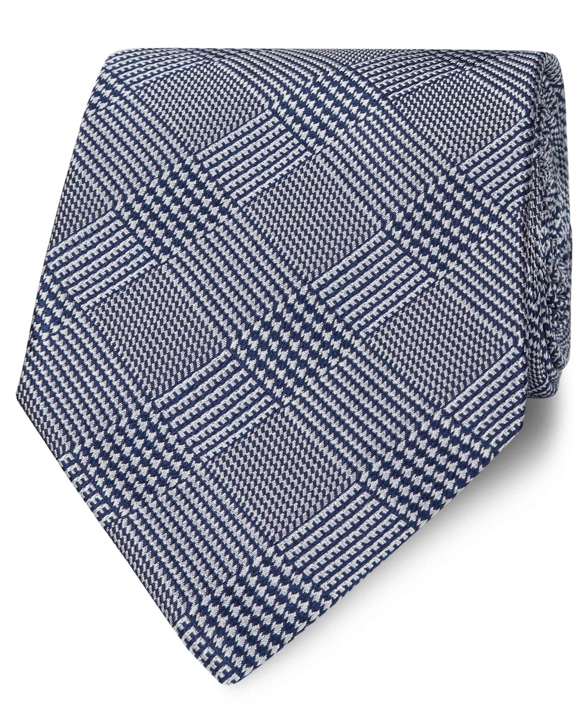 Image 1 of Wide Navy Prince of Wales Check Silk Tie