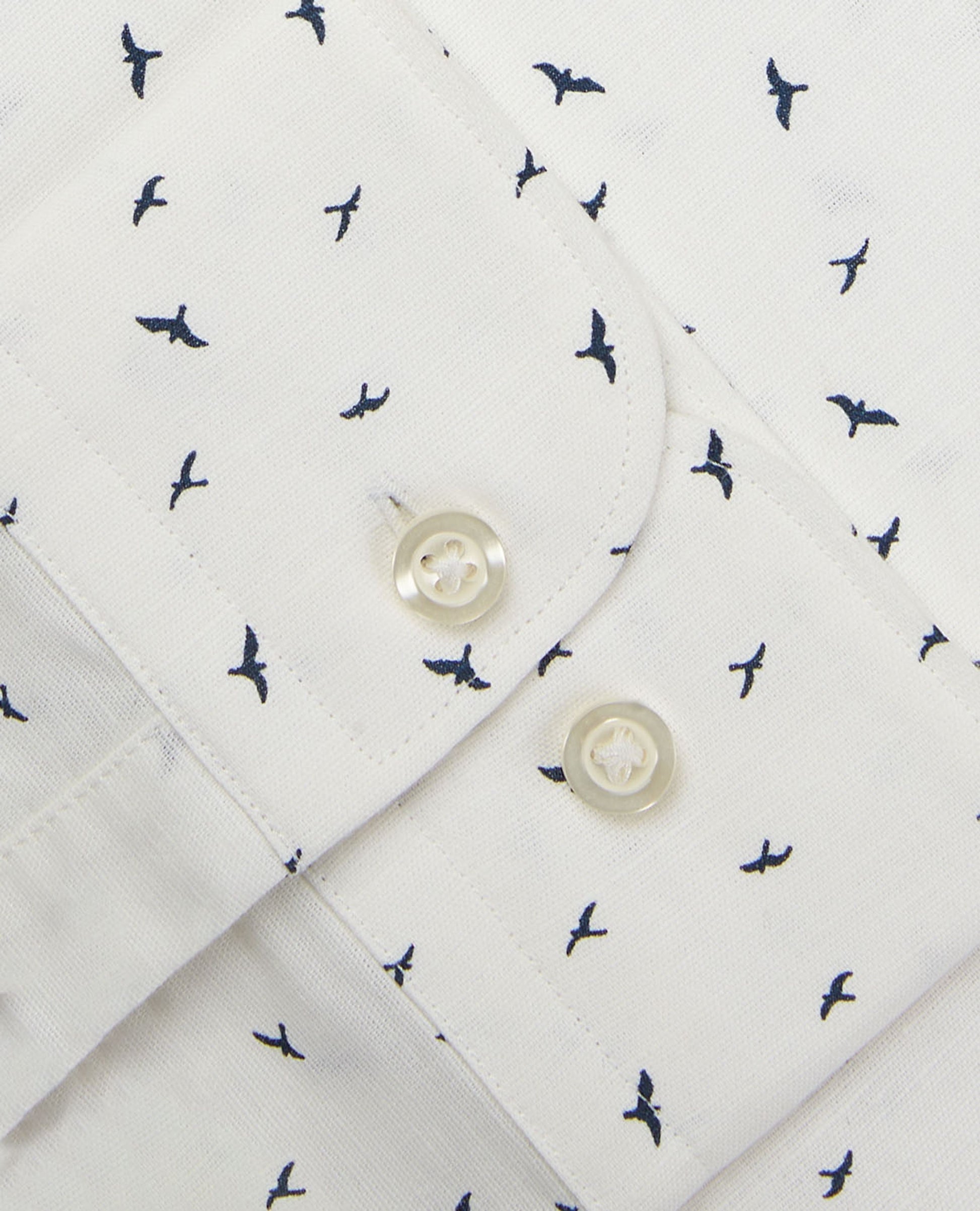 Image 2 of Cotton Linen Slim Fit Navy Bird Print Shirt