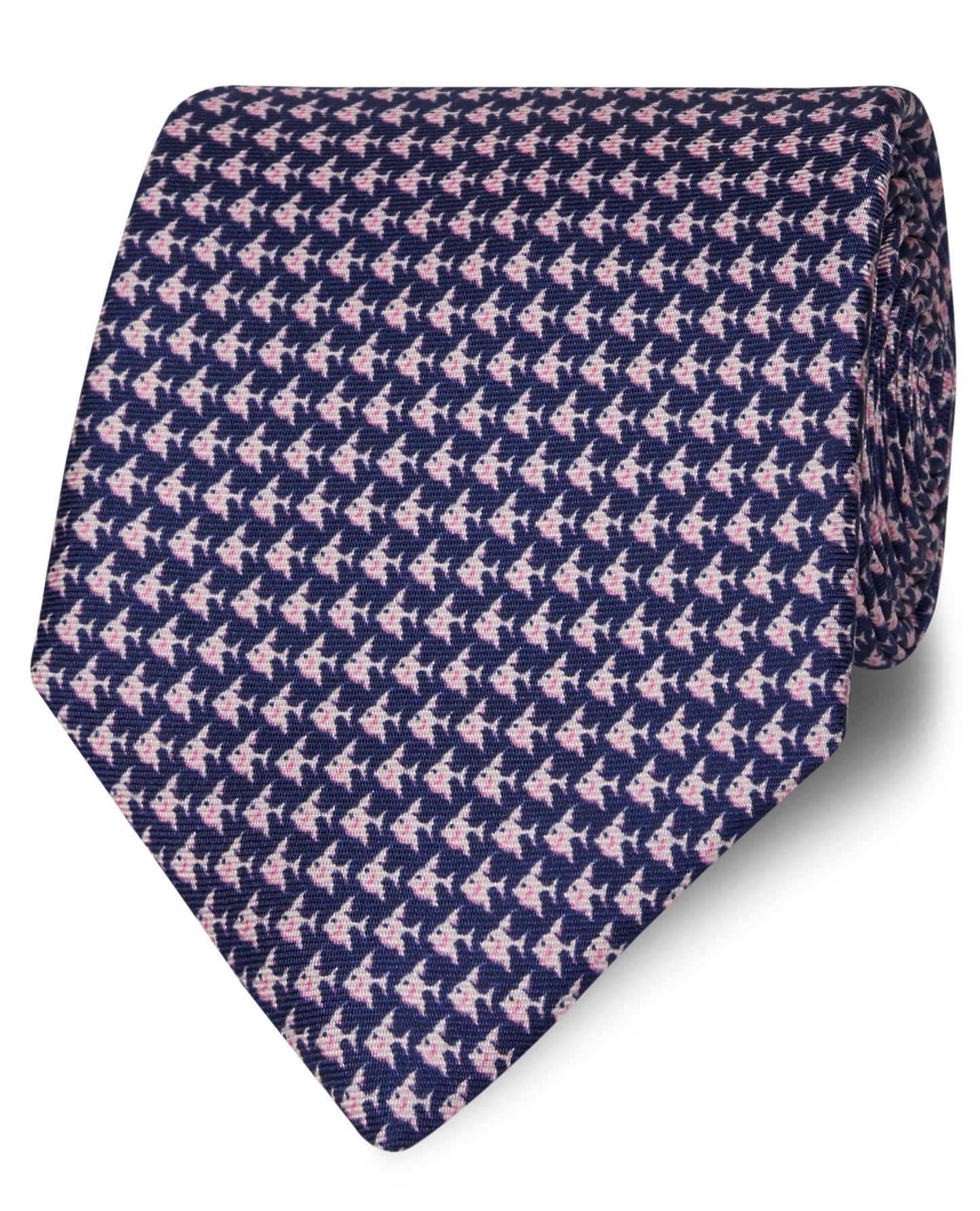 Image 1 of Made in Italy Wide Navy and Pink Fish Silk Tie