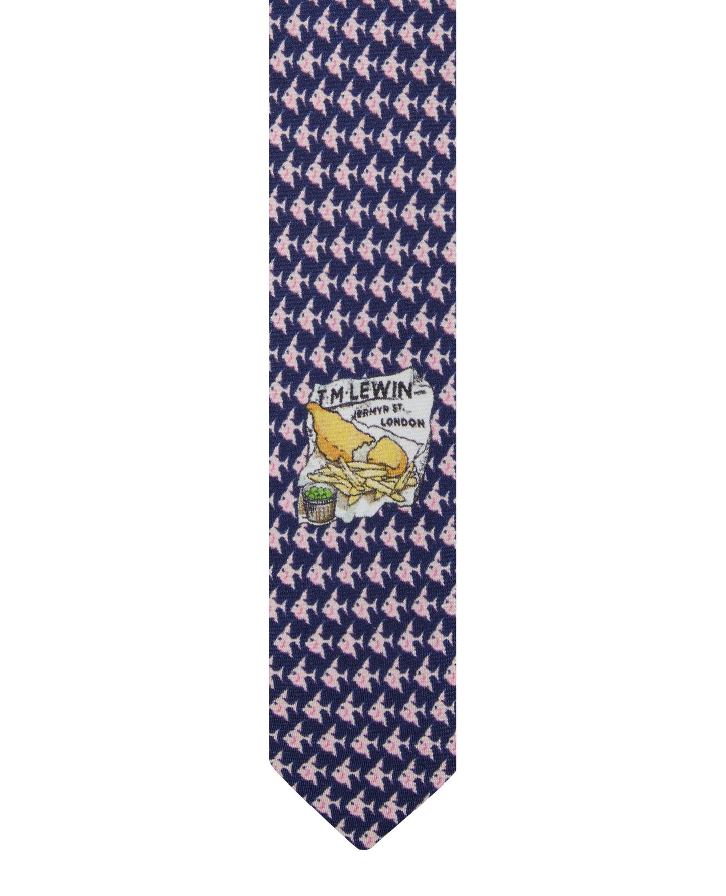 Image 3 of Made in Italy Wide Navy and Pink Fish Silk Tie