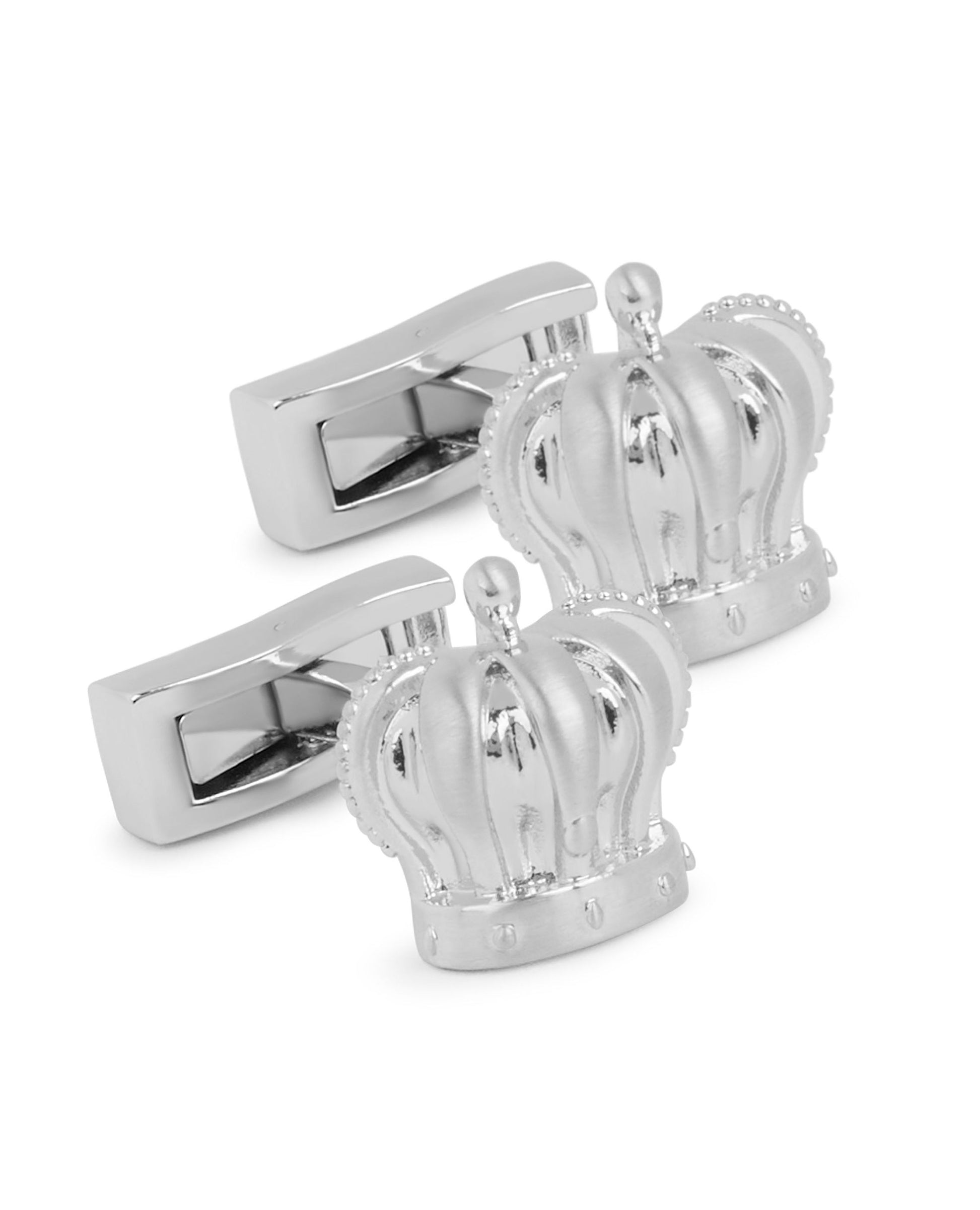 Image 1 of Occasionwear Brushed Silver-Tone Crown Cufflinks