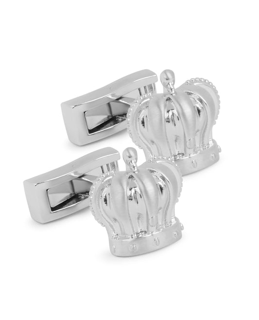 Image 1 of Occasionwear Brushed Silver-Tone Crown Cufflinks