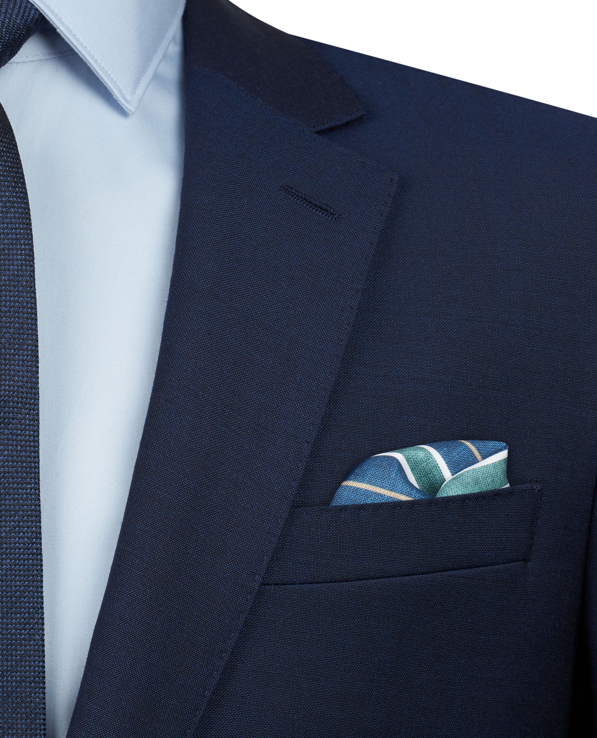 Image 3 of Silk Green and Navy Stripe Pocket Square