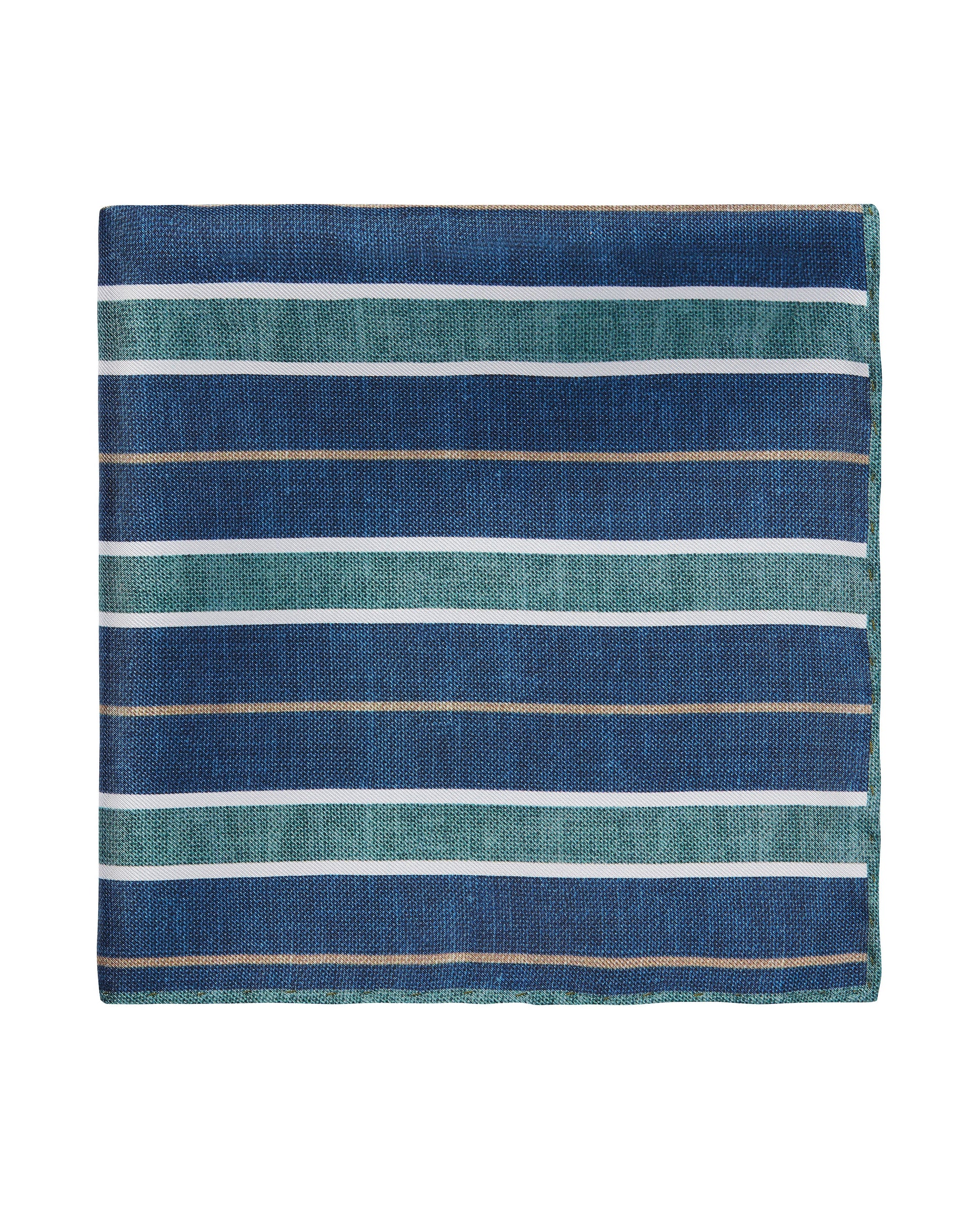 Image 1 of Silk Green and Navy Stripe Pocket Square