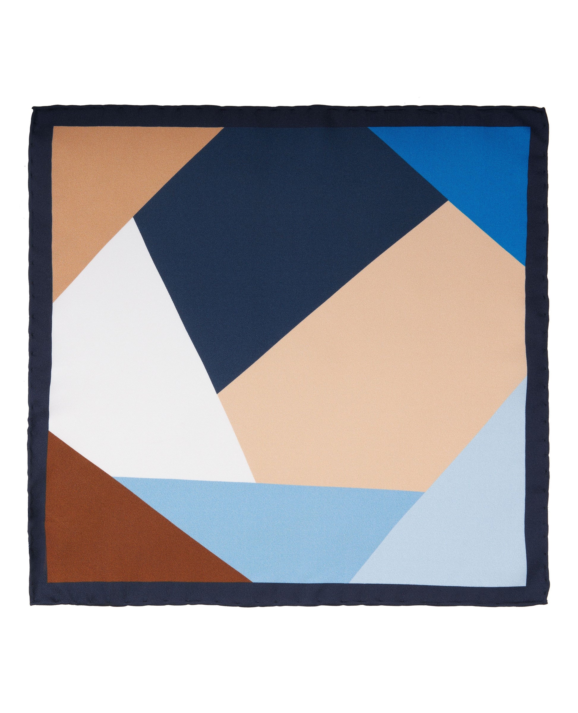 Image 4 of Silk Navy and Neutral Colour Blocked Pocket Square