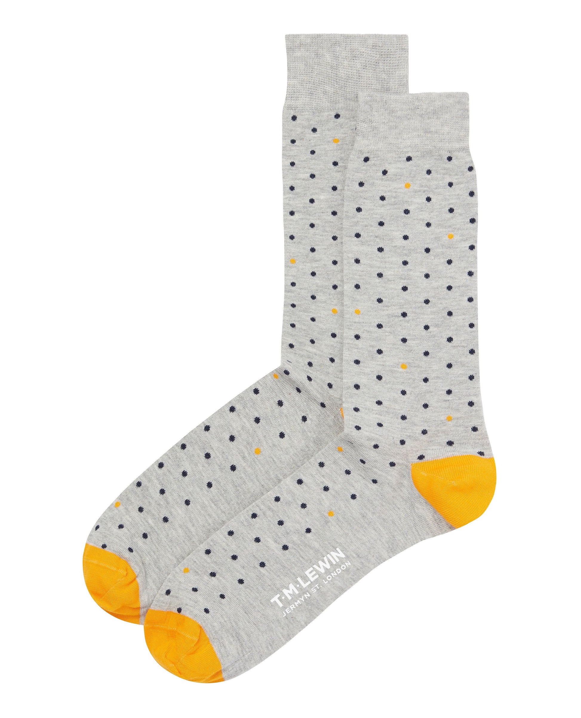 Image 1 of Grey, Navy and Yellow Mini Spot Socks