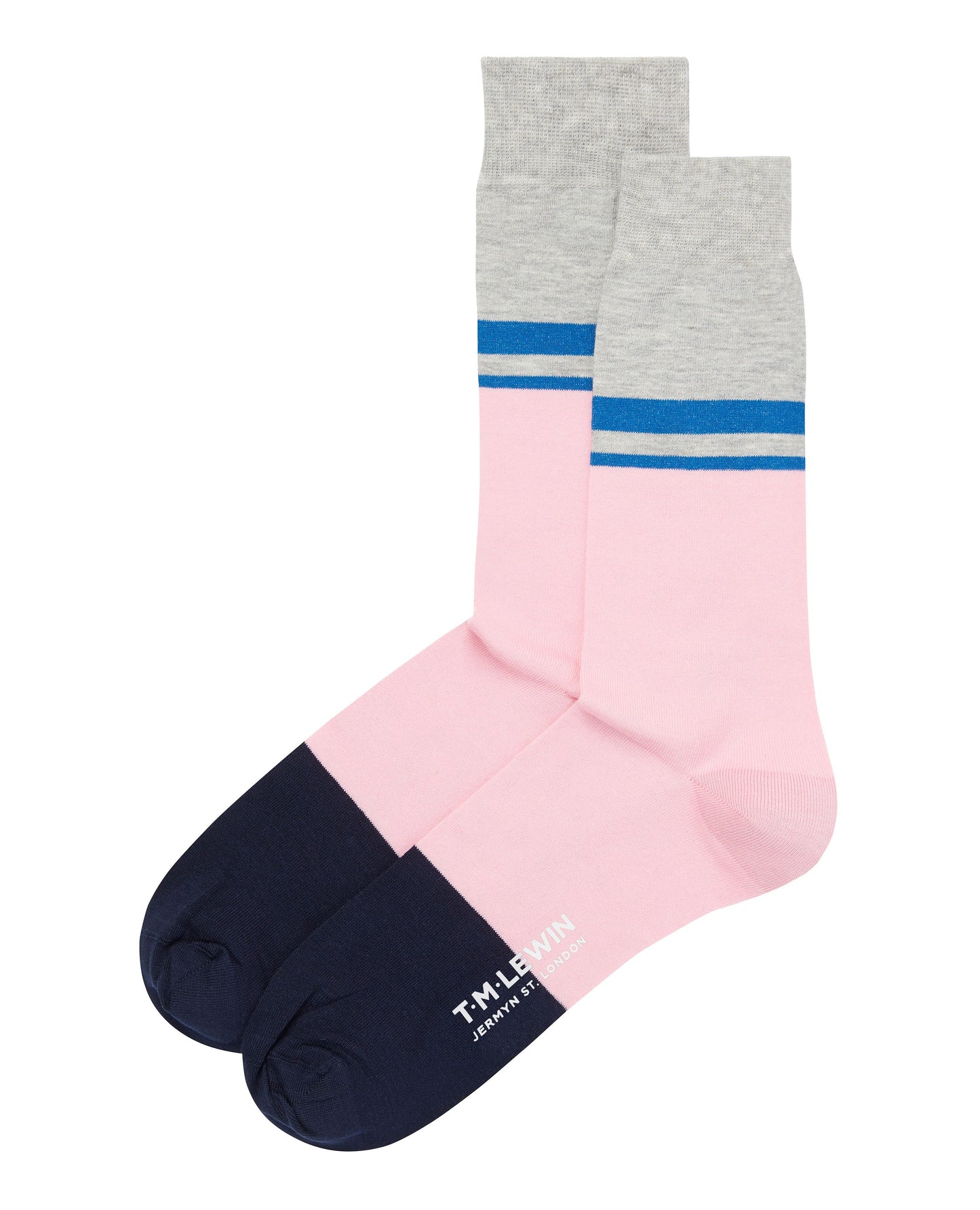 Image 1 of Pink and Grey Blocked Stripe Socks