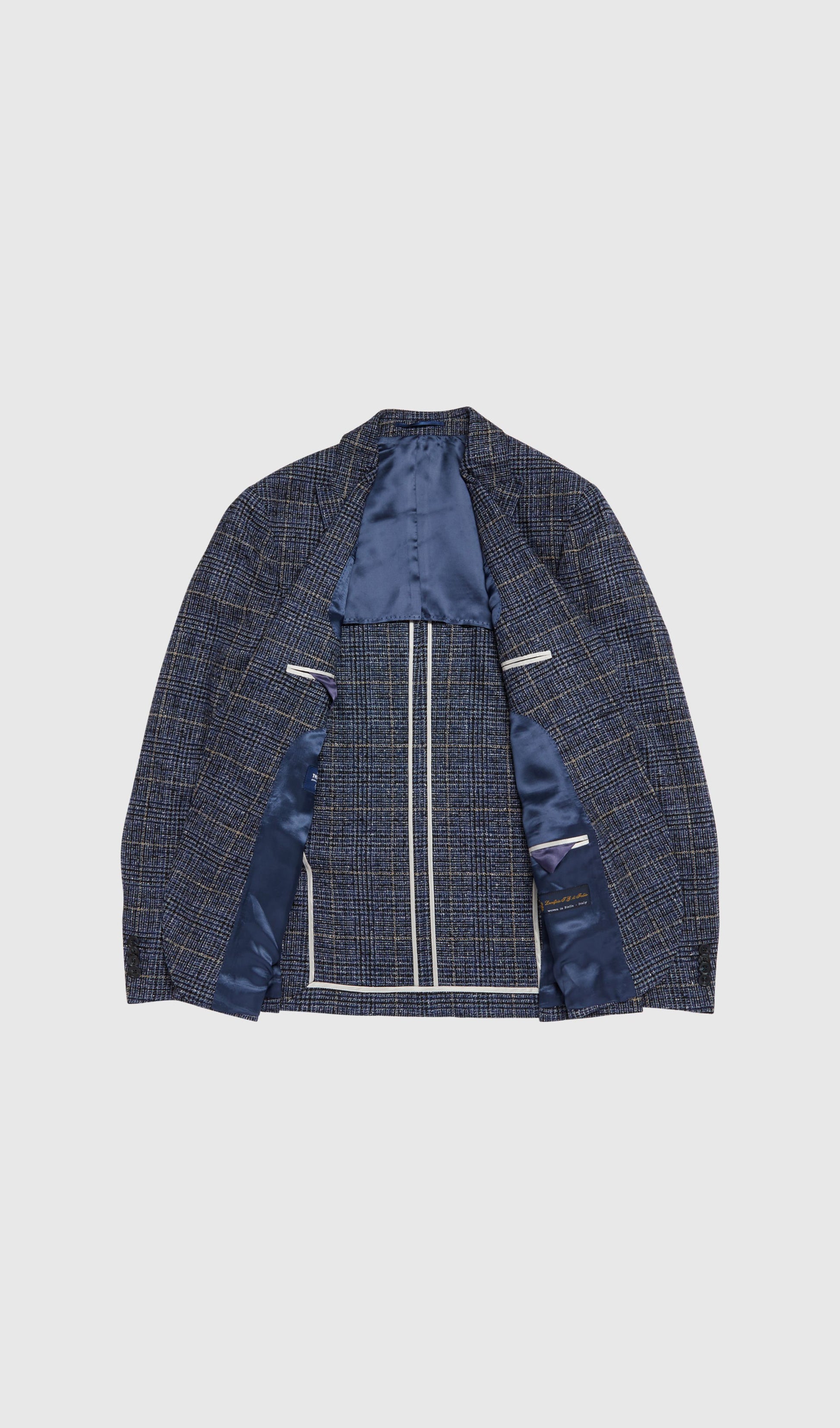 Image 7 of Rivington Wool Silk Slim Fit Blue Checked Jacket